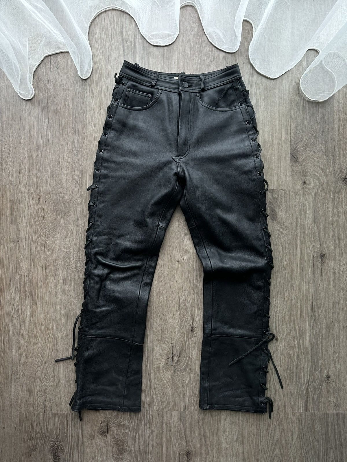 Vintage Genuine Leather Cowboy Black Pants