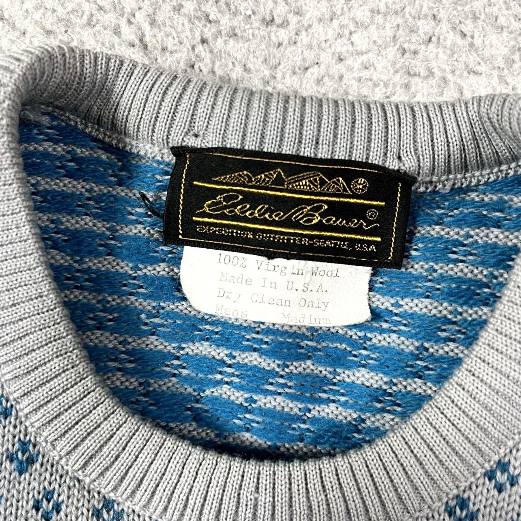 Eddie Bauer VINTAGE Eddie Bauer Sweater Mens M Gray Blue Wool Fair Isle Nordic Made USA Knit Size US M / EU 48-50 / 2 - 3 Thumbnail