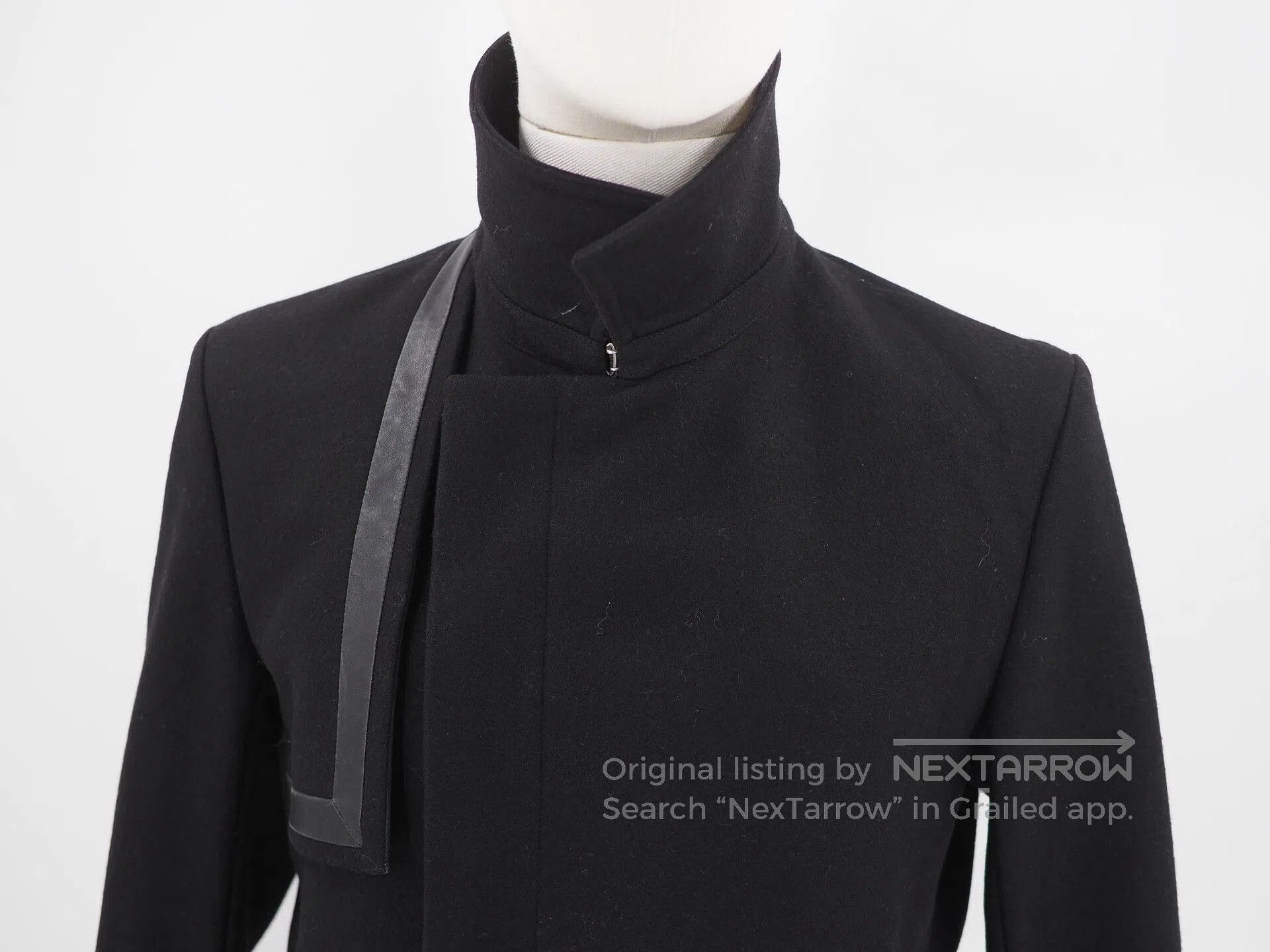 Dior black wool blend coat with leather details. Size US L / EU 52-54 / 3 - 4 Thumbnail
