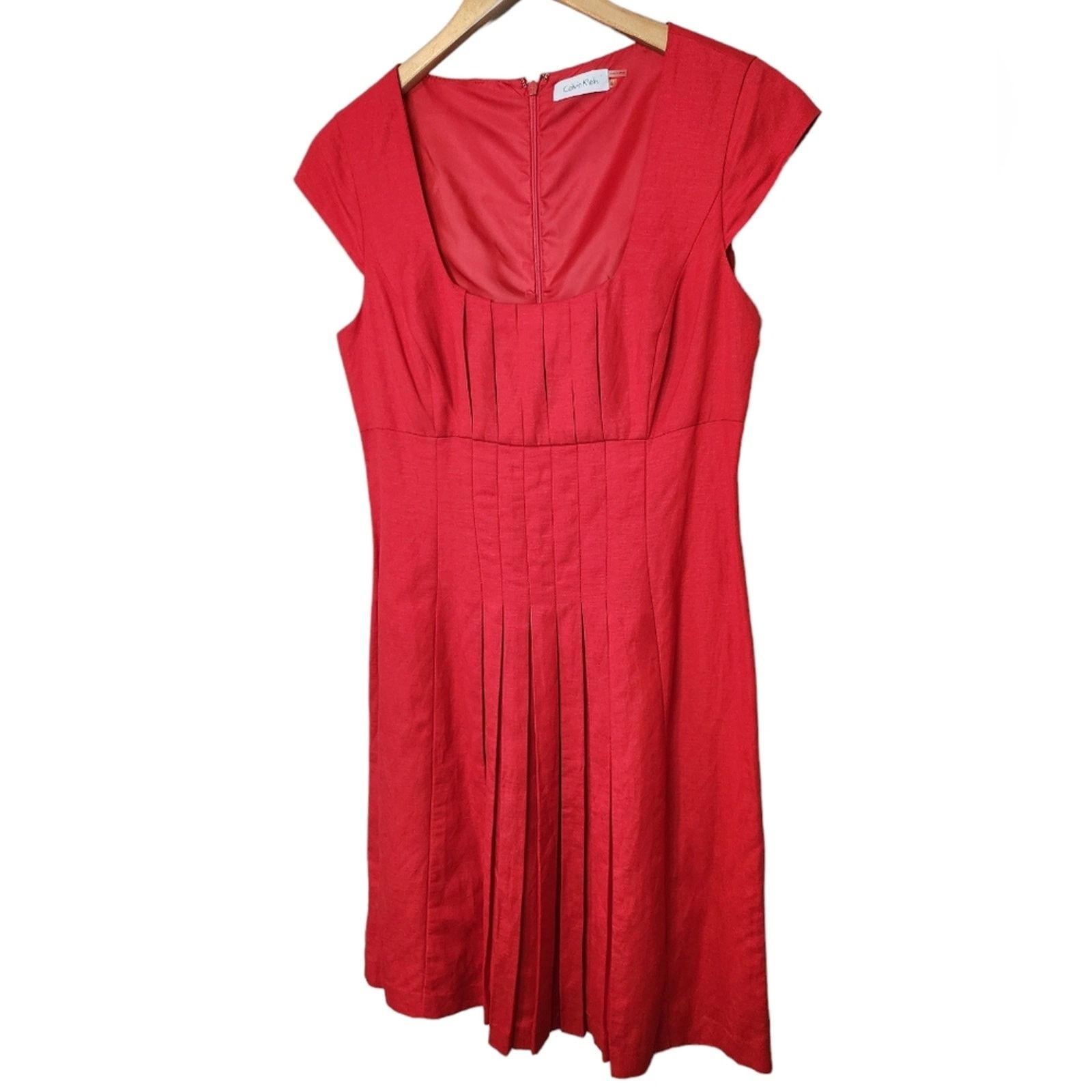 Calvin Klein Calvin Klien Red Linen pleated fit and flare dress 8 Size M / US 6-8 / IT 42-44 - 3 Thumbnail