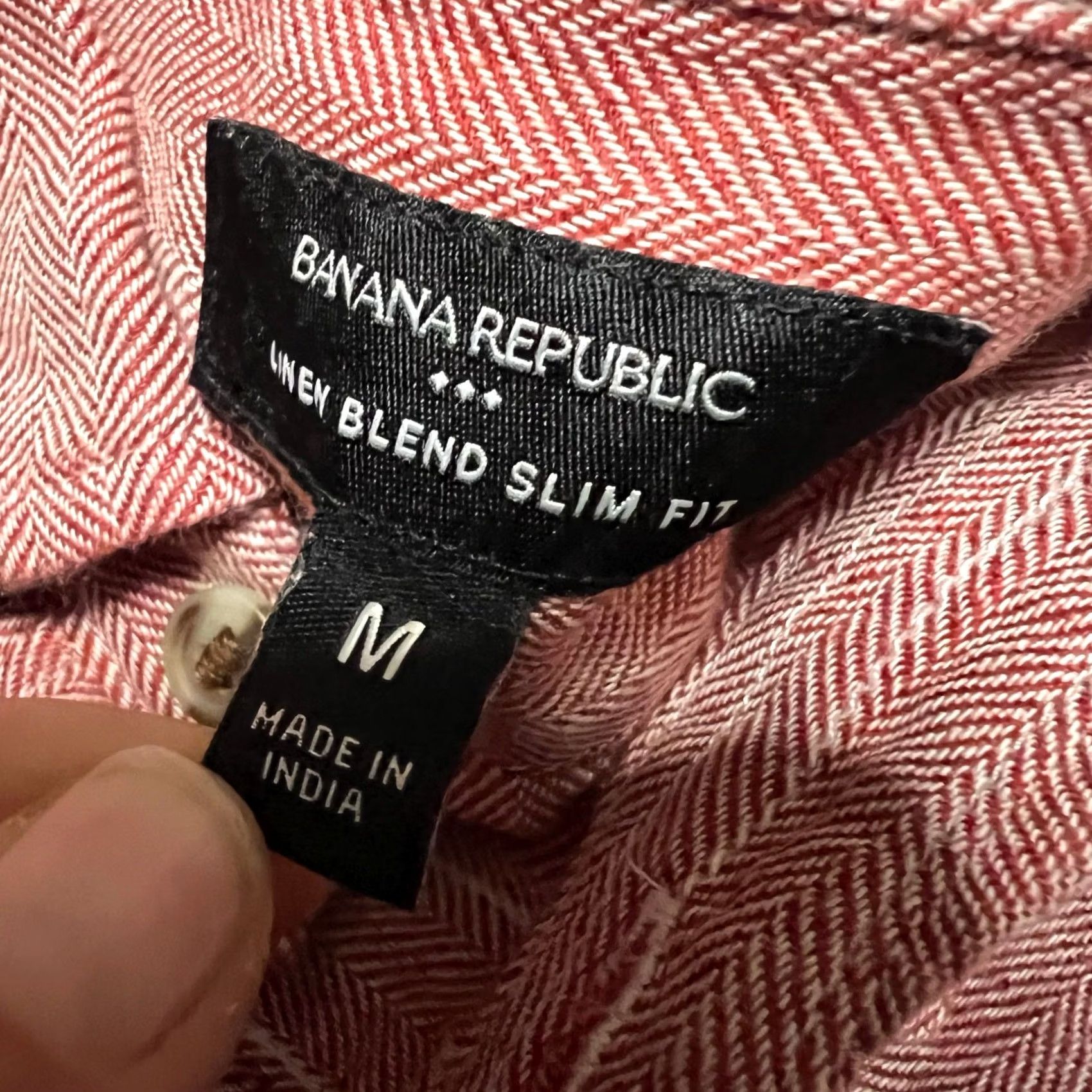 J.Crew J.Crew Shirt Mens Medium Linen Blend Long Sleeve Red Herringbone India Made Size US M / EU 48-50 / 2 - 6 Thumbnail