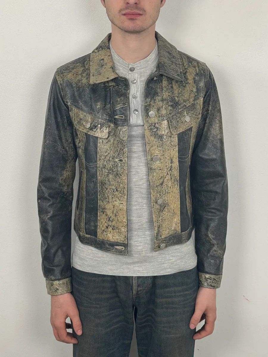 Armani 2000s Archive Eroded Marble Effect Leather Jacket Size US S / EU 44-46 / 1 - 2 Thumbnail