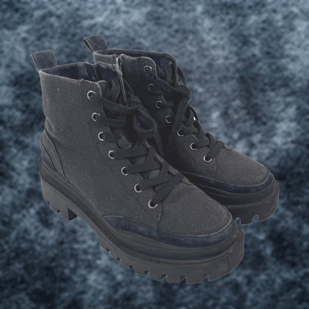 Vionic Vionic Mellie Women Black Waterproof Canvas Suede Lug Sole Lace Up Boots Sz 6.5 Size US 7 / IT 37 - 1 Thumbnail