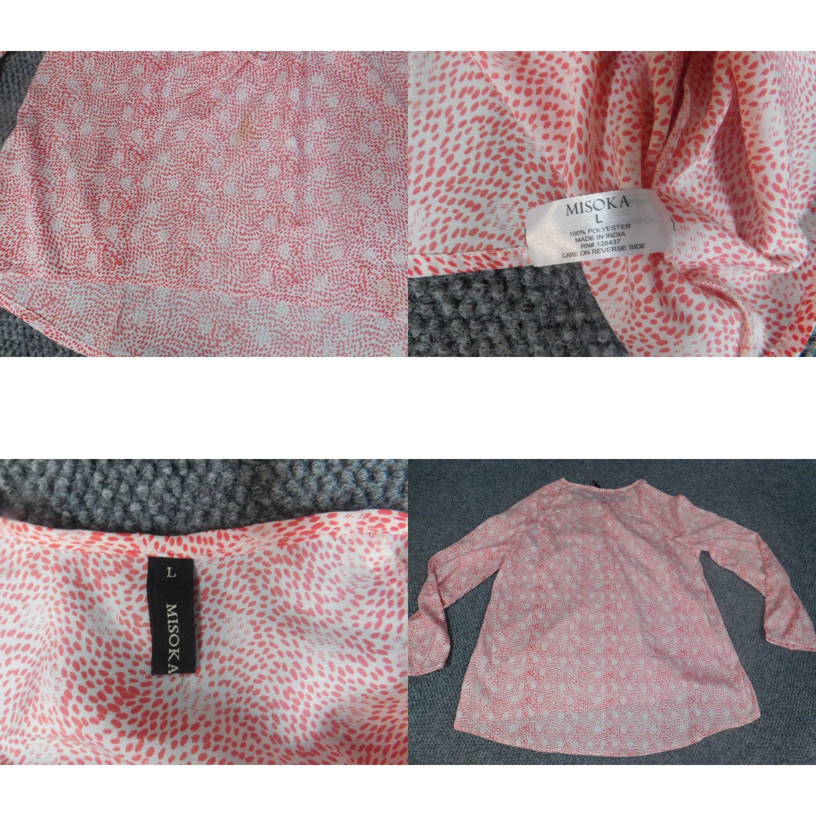 Vintage Misoka Womens Shirt L Red pullover dots Crew Neck Short Sleeve Cotton Blend Blouse Casual Vintage? No. (But ensure no extra). Size L / US 10 / IT 46 - 8 Thumbnail