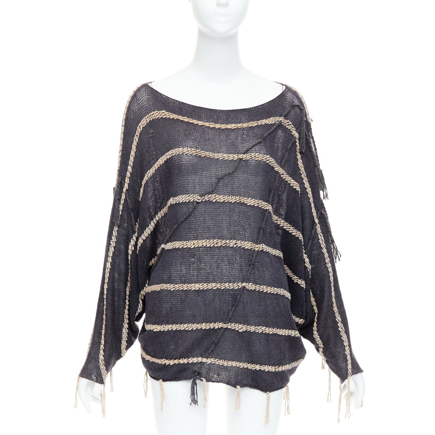 Issey Miyake ISSEY MIYAKE Vintage 1980s light grey striped paneled side fringe trim skirt M Size S / US 4 / IT 40 - 1 Thumbnail