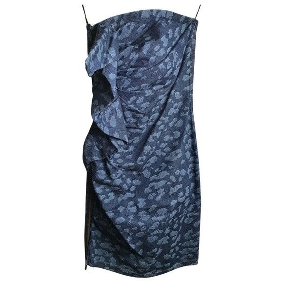 Lanvin LANVIN Paris strapless denim animal print ruffle front dress Size M / US 6-8 / IT 42-44 - 3 Thumbnail