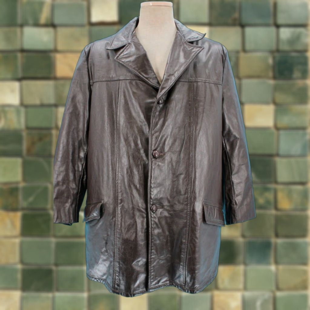 Vintage VINTAGE Cooper Leather Jacket Coat 70s Mens 46 XL Dark Brown 1970s Leather Disco Coat Mens Size US S / EU 44-46 / 1 - 1 Thumbnail