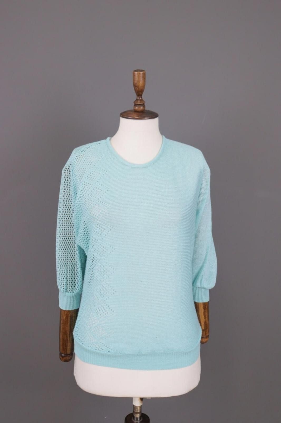 Wolford Wolford Blue Mesh Knit Stretch Top Shirt Size 38 / 10 Size L / US 10 / IT 46 - 1 Thumbnail