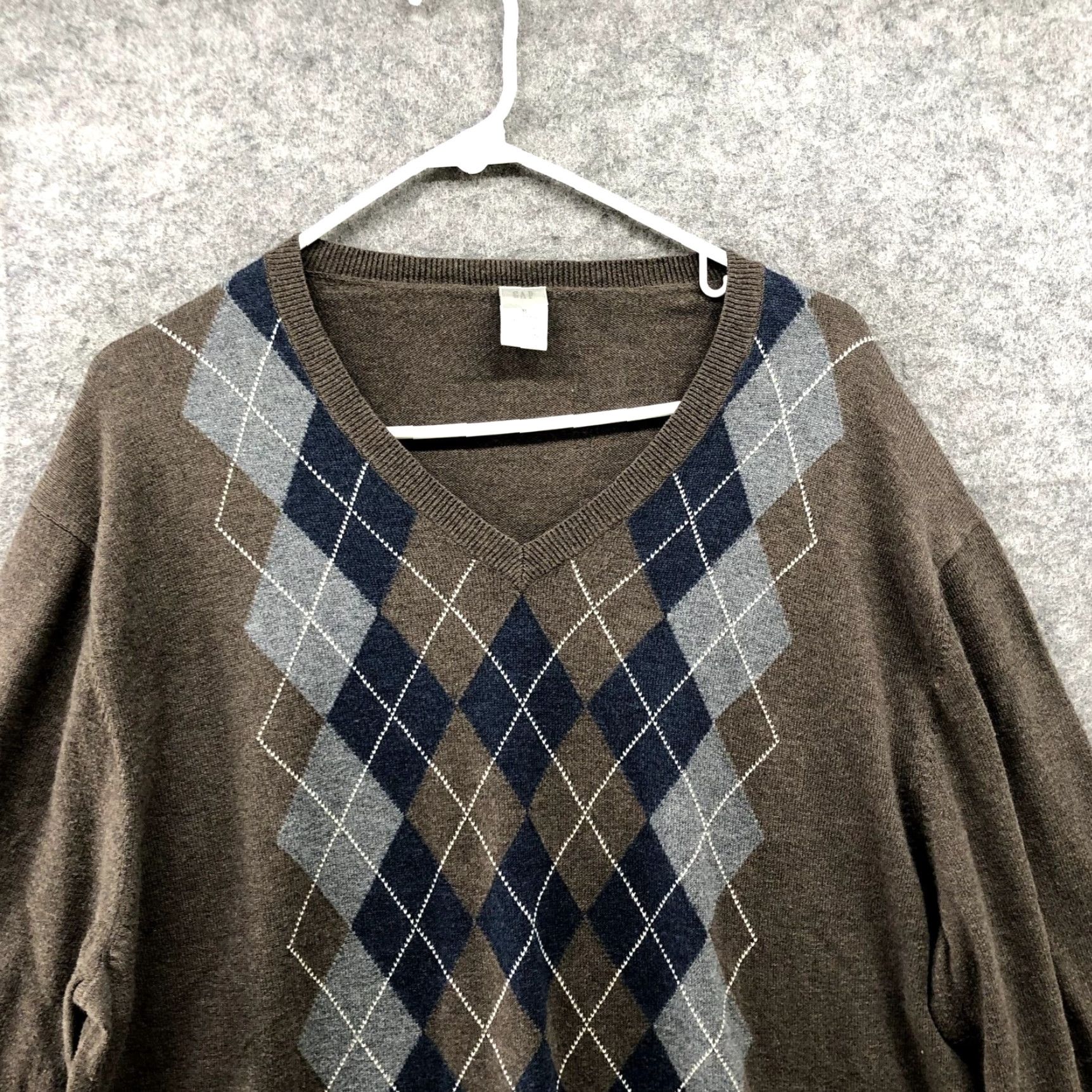 Gap GAP Argyle Sweater Mens XL Brown V-neck Lightweight Cotton Knit Pullover Size US XL / EU 56 / 4 - 3 Thumbnail