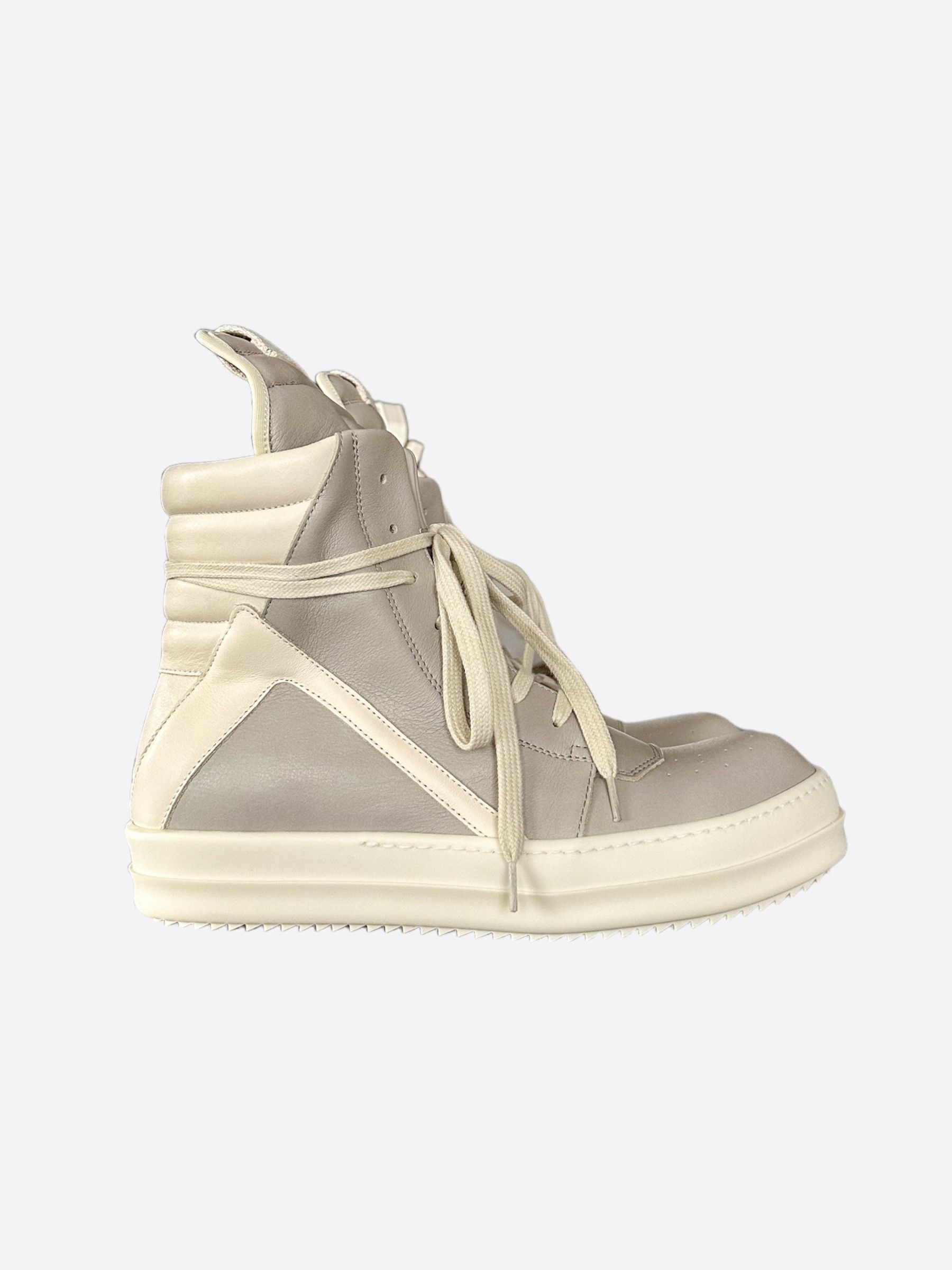 image of Rick Owens Grey & White Suede Geobaskets Shoes, Men's (Size 9)
