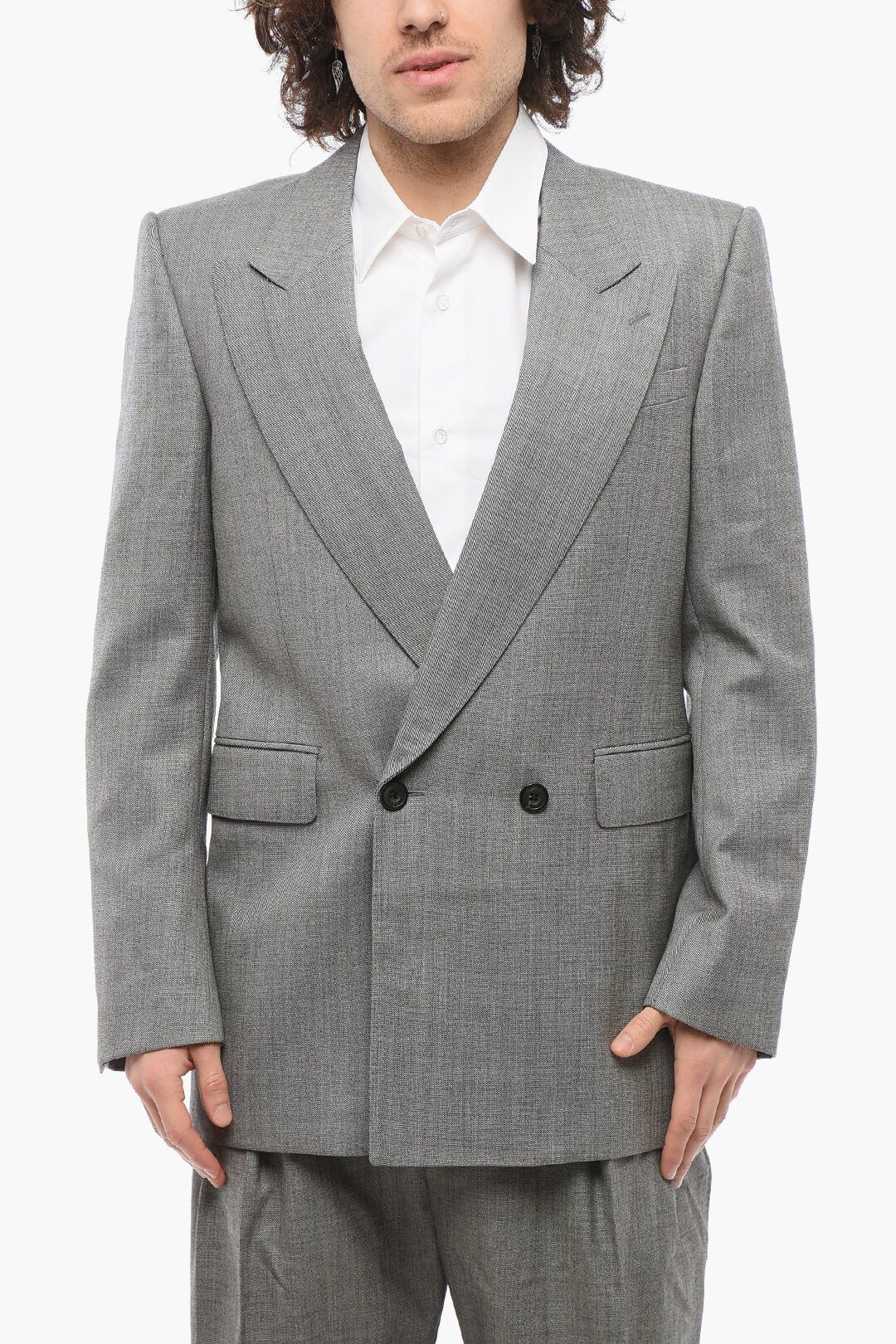 Alexander McQueen og1mm0925 Double-breasted Twill Wool Blazer in Grey Size US M / EU 48-50 / 2 - 1 Thumbnail