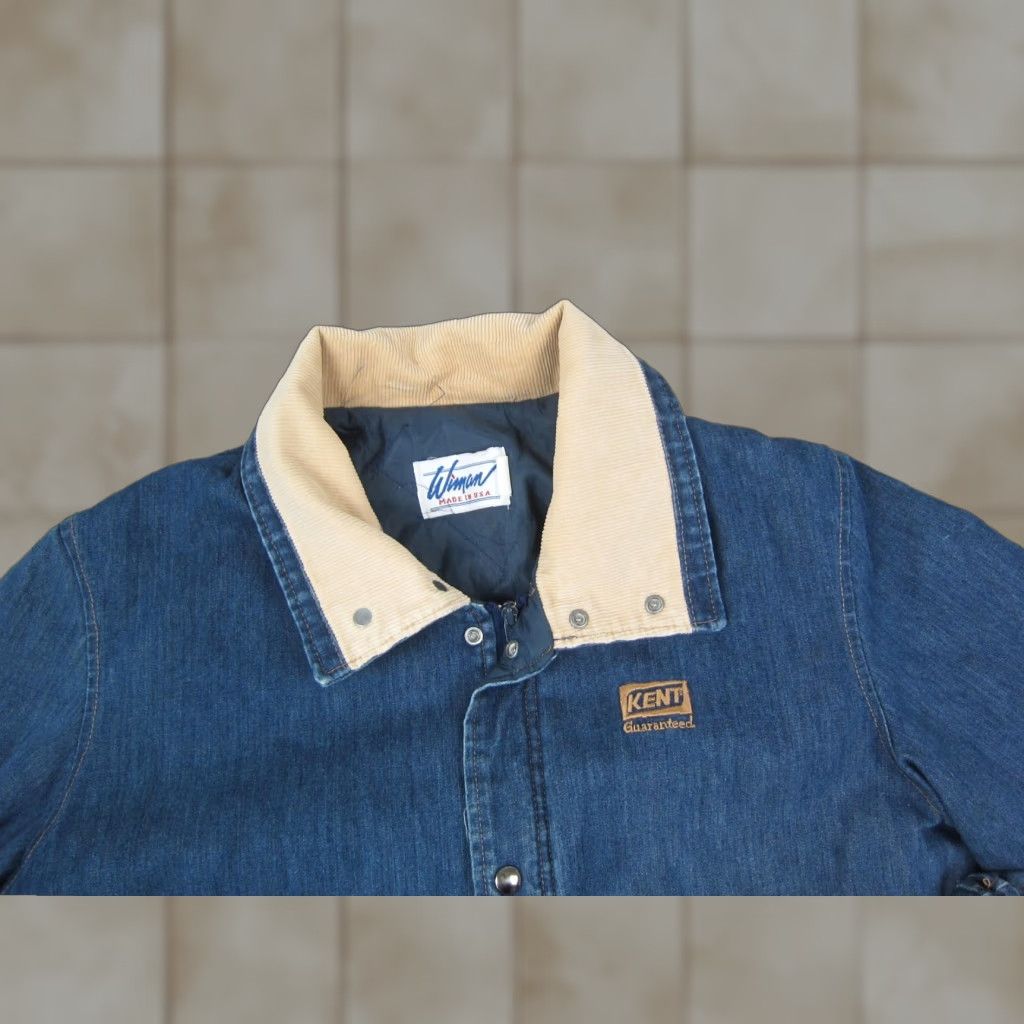 Vintage VINTAGE Wiman Bomber Jacket Mens L Blue Denim Snap Collar Made in USA 70s USA 90s Mens Old School Denim Jacket Size US L / EU 52-54 / 3 - 1 Thumbnail