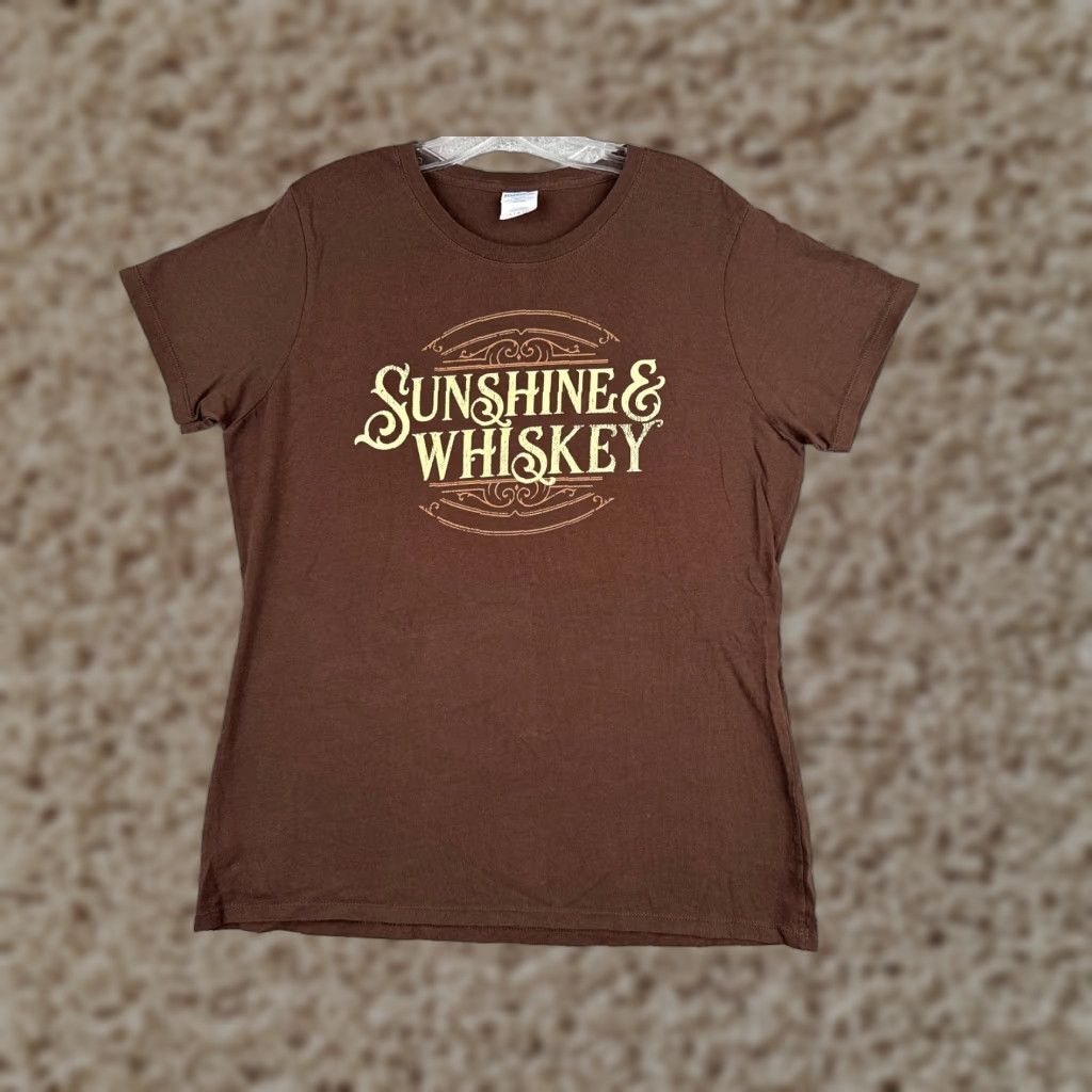 Port & Company Port & Company Shirt Women Large Brown Cotton Crew Neck Sunshine & Whiskey READ Size L / US 10 / IT 46 - 1 Thumbnail
