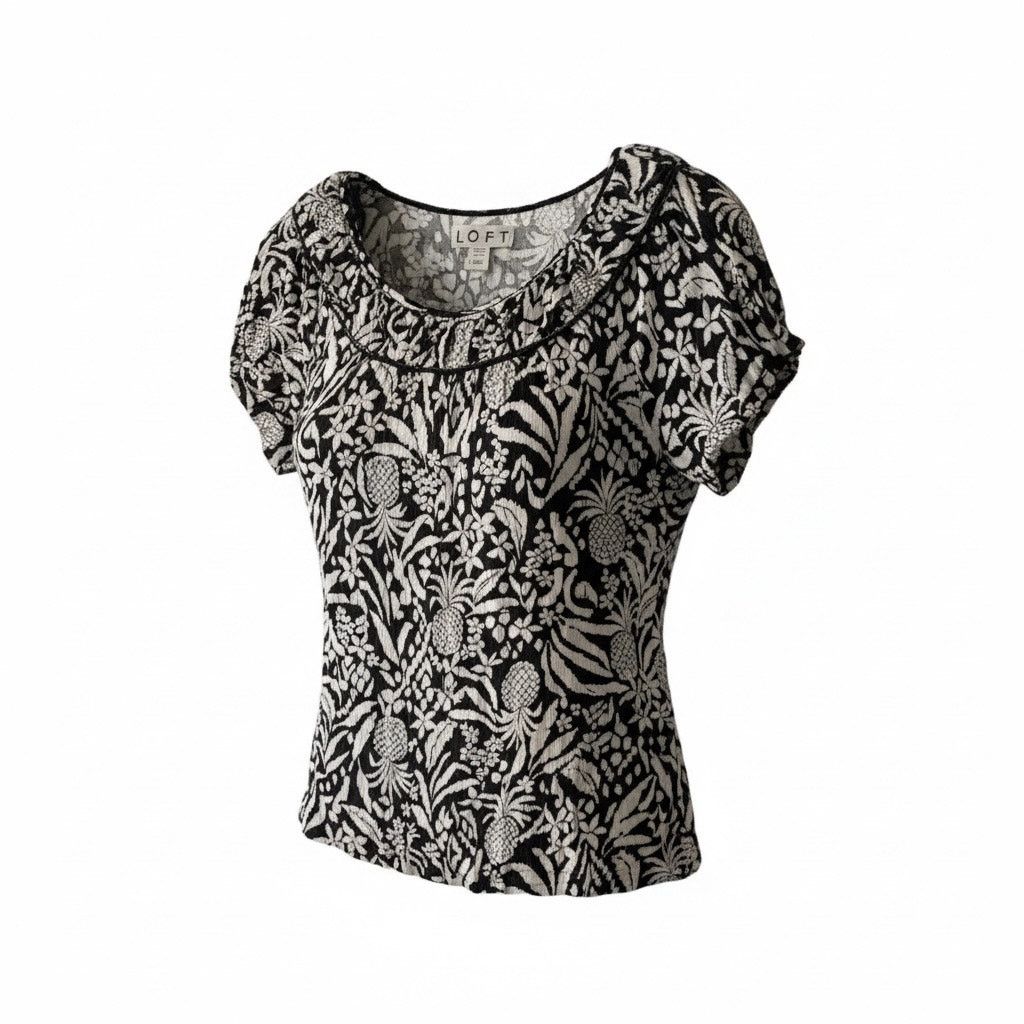 Loft LOFT XS Black White Floral Pineapple Print Blouse Size XS / US 0-2 / IT 36-38 - 1 Thumbnail