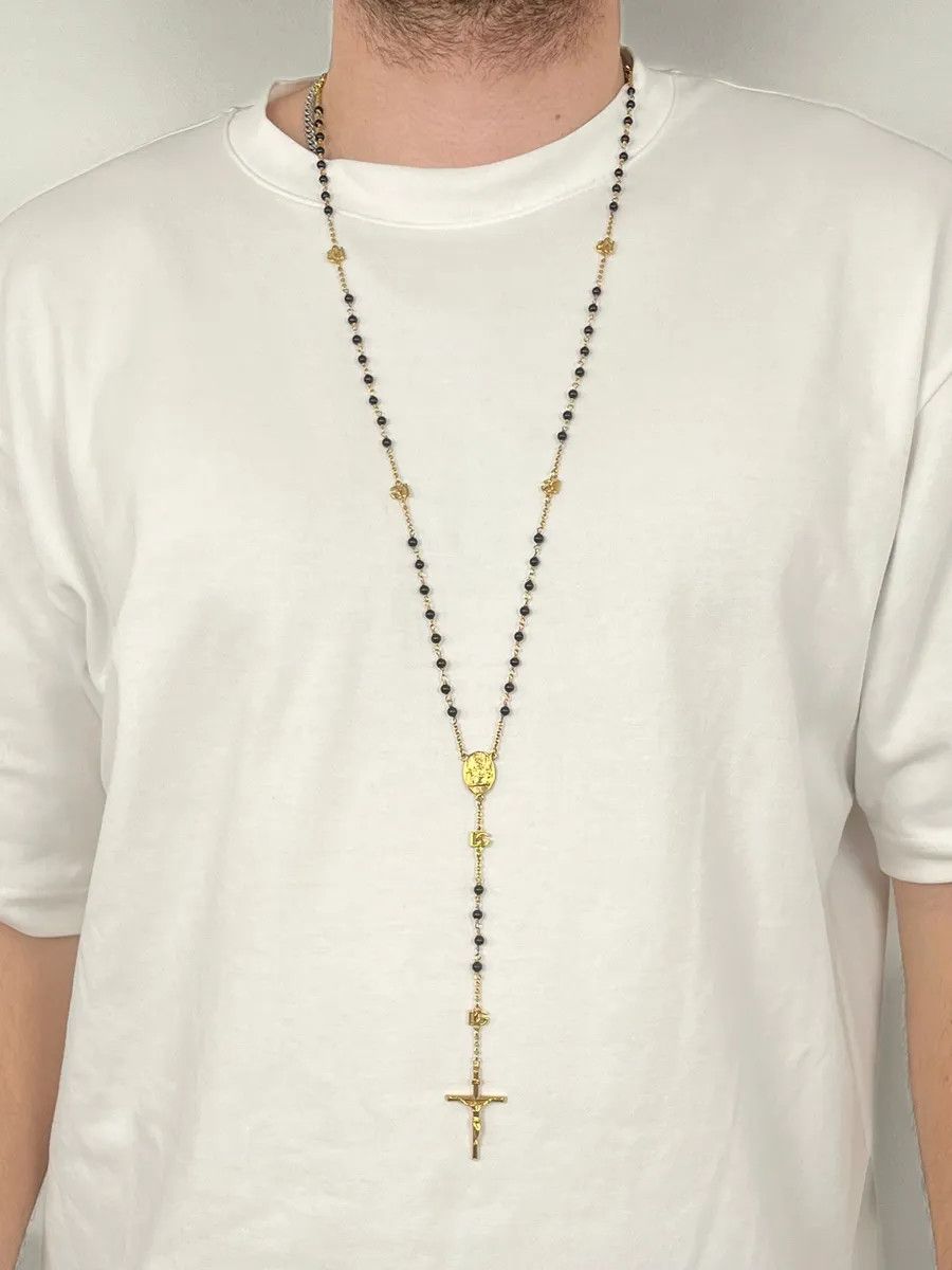 Dolce & Gabbana Dolce & Gabbana Cross Black & Gold Rosary Necklace Size ONE SIZE - 1 Thumbnail