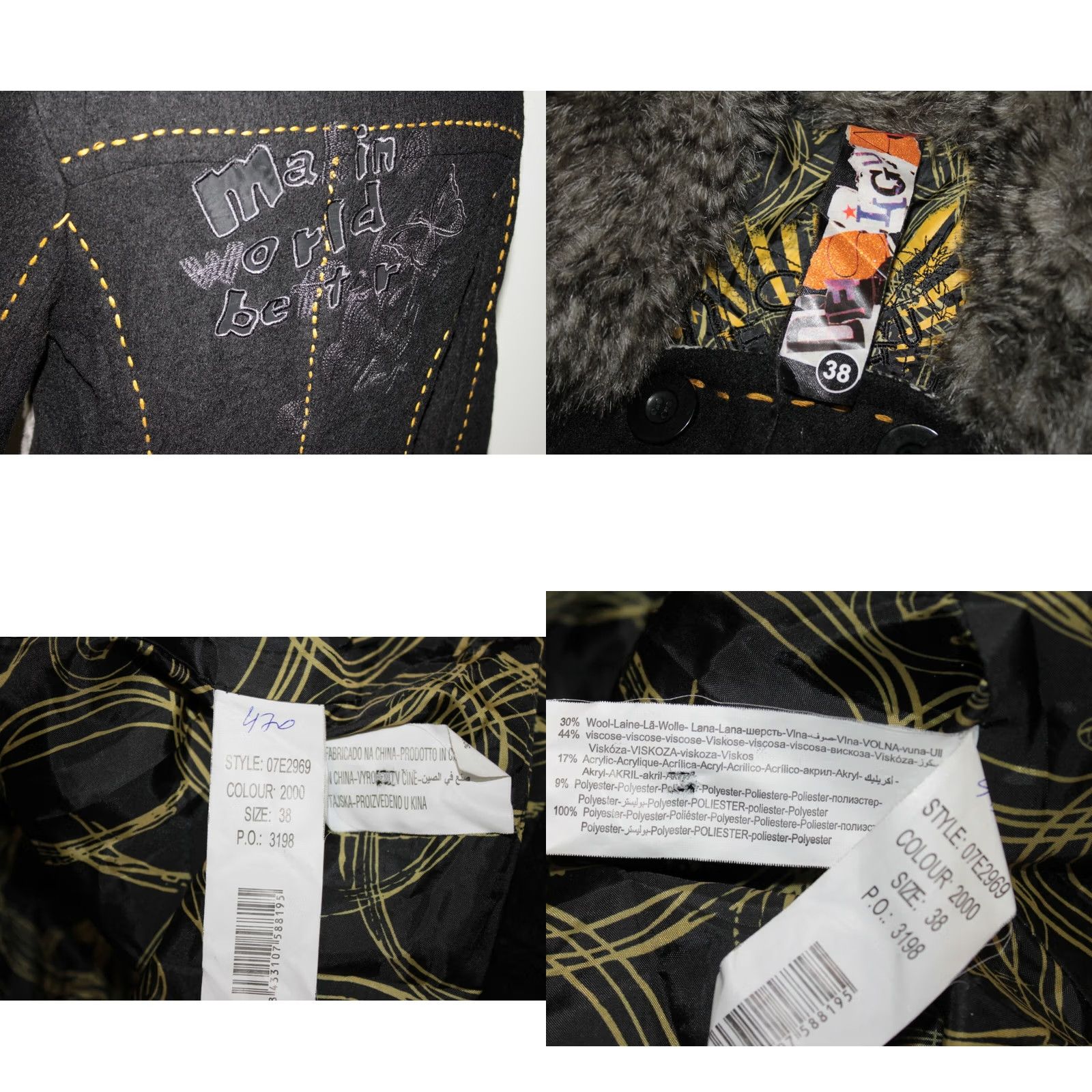 Desigual Desigual Coat Womens Black Jacket 38 Overcoat Casual Polyester Button 38 Desigual Womens Coat Black 38- Regular Size Size XS / US 0-2 / IT 36-38 - 8 Thumbnail