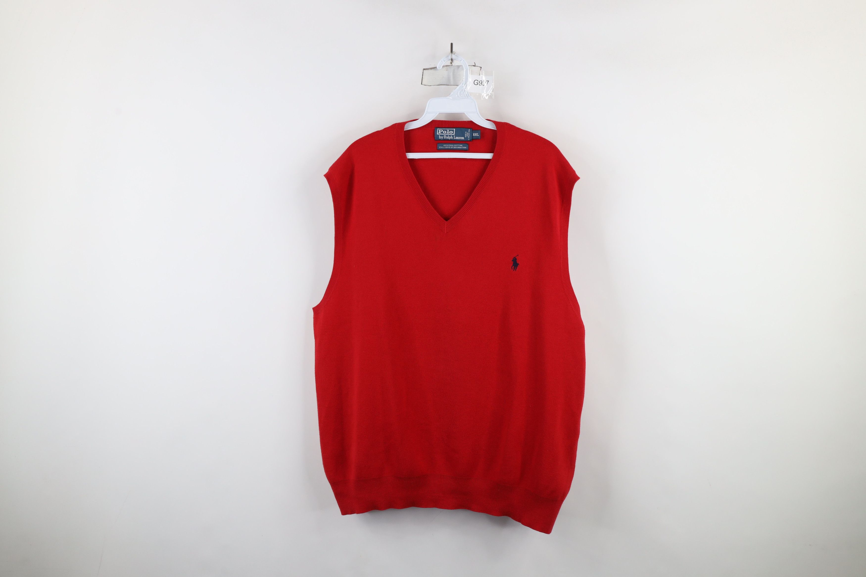 Ralph Lauren × Vintage Vintage Ralph Lauren Cotton Knit Sleeveless Sweater Vest Red Size US XXL / EU 58 / 5 - 1 Thumbnail