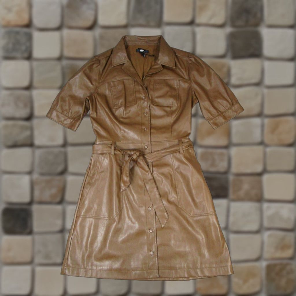 VINTAGE Paige Dress Women Small Brown Faux Leather Wrap Short