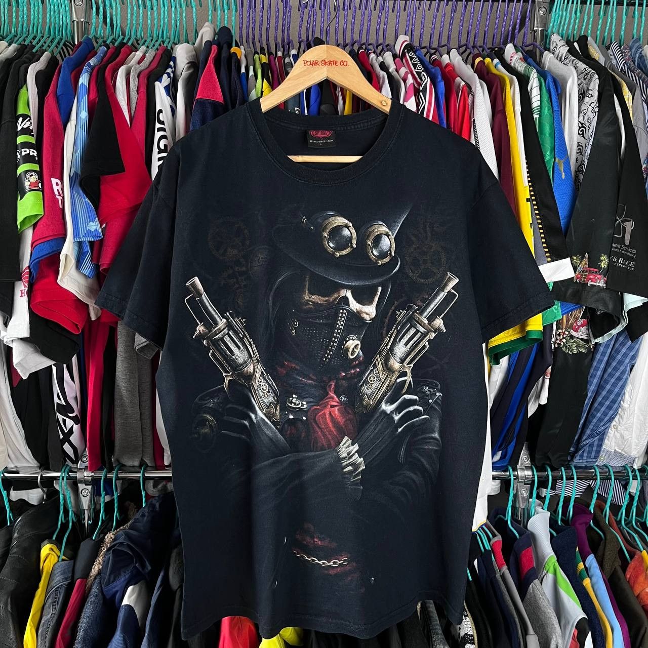 Vintage Vintage Spiral Hell Skull Graphic Overprint Black Tshirt Size US L / EU 52-54 / 3 - 3 Thumbnail