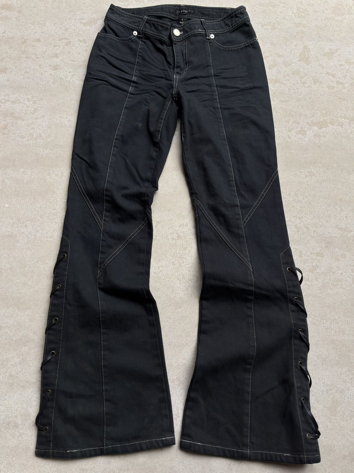 LOUNIE mudwash lace up flare jeans