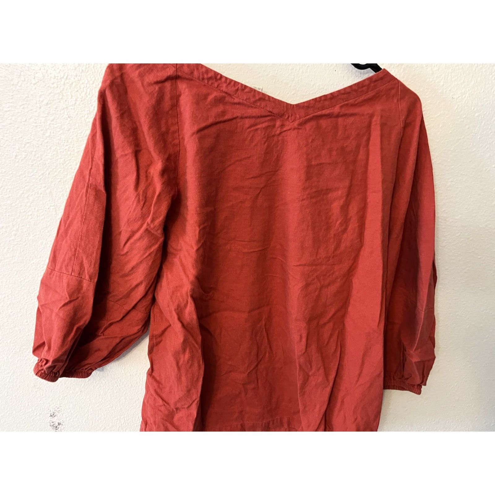 Loft VINTAGE Loft Linen Blouse Women’s XS Balloon Sleeve Boat Neck Solid 80s Orange Size XS / US 0-2 / IT 36-38 - 2 Thumbnail