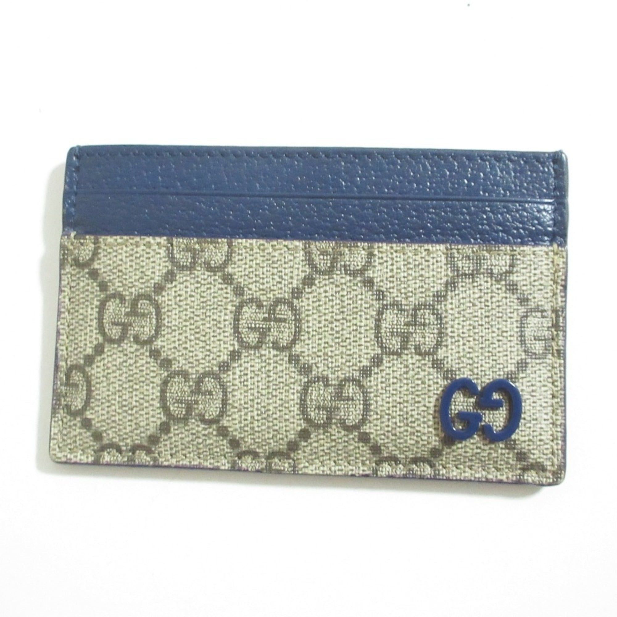 Gucci GUCCI GG Supreme Business Card Holder/Card Case 768248 Beige Navy Men's Women's Size ONE SIZE - 1 Thumbnail