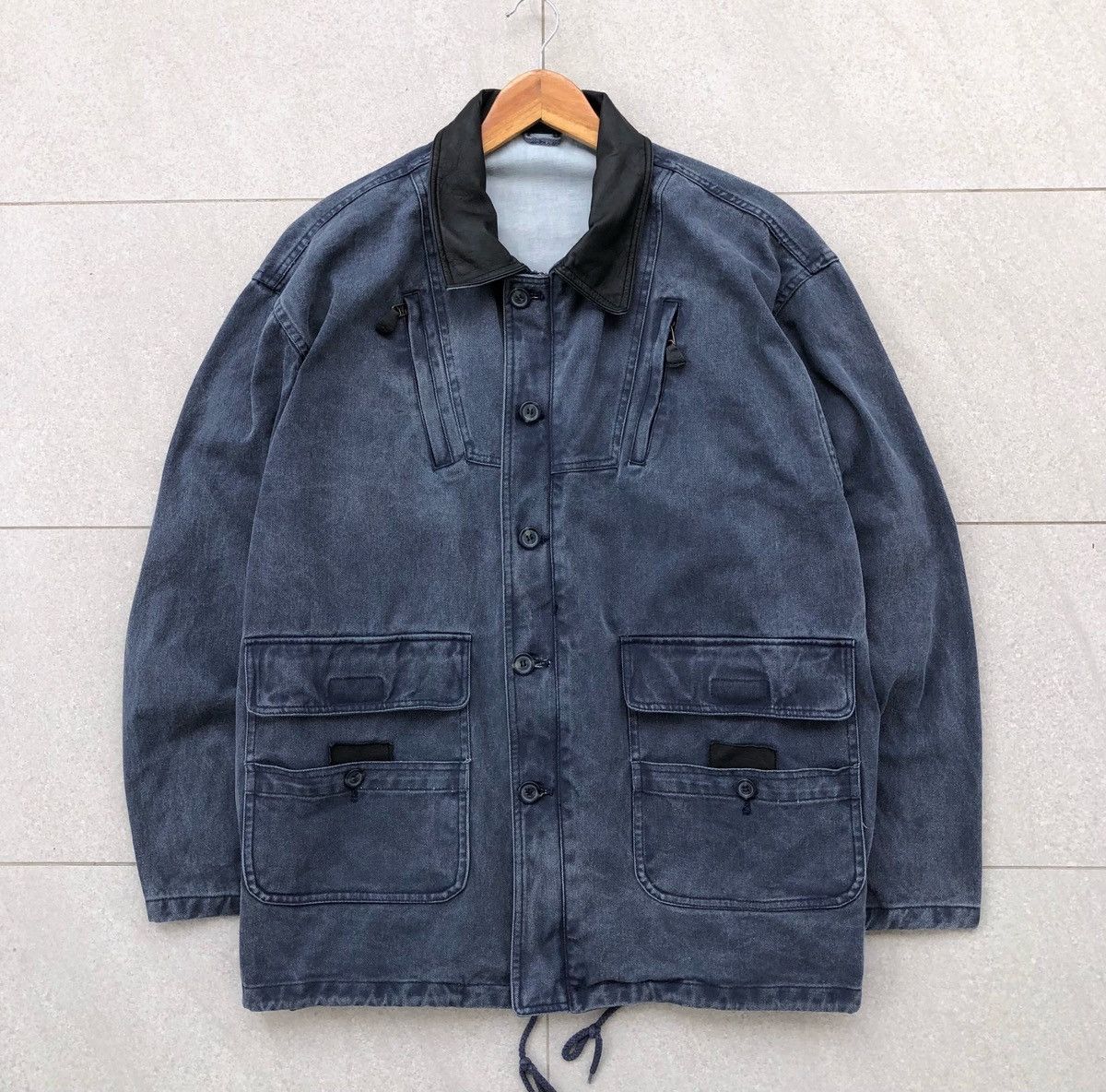 Vintage Vintage SENT HOMME Sun Faded Denim Leather Baggy Jacket Size US M / EU 48-50 / 2 - 2 Thumbnail