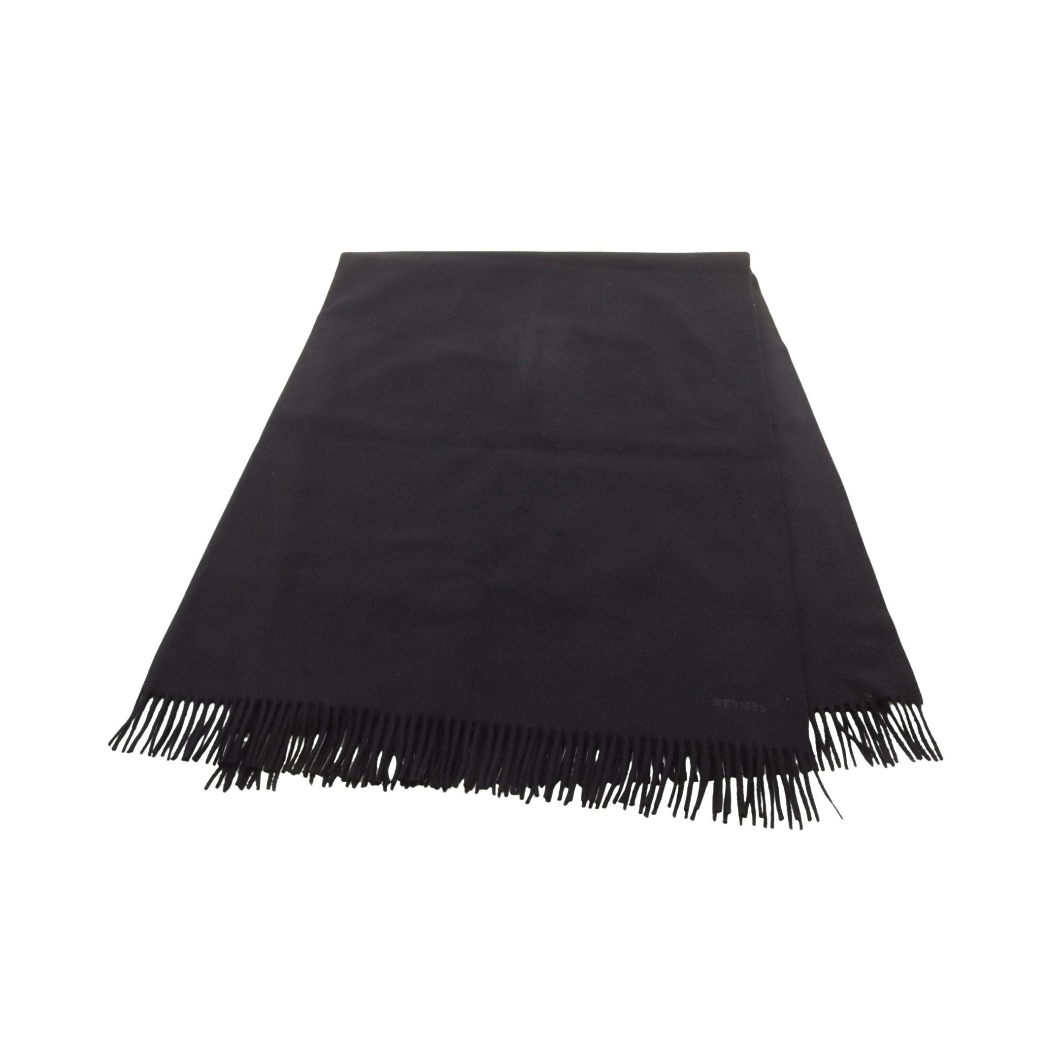 Hermes Hermes Large Size Stall Shawl Logo Embroidery Cashmere Black Fringe Size ONE SIZE - 1 Thumbnail