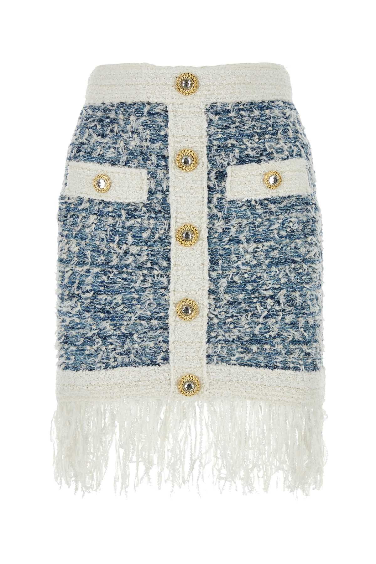 image of Balmain Embroidered Tweed Skirt in Printed, Women's (Size 27)