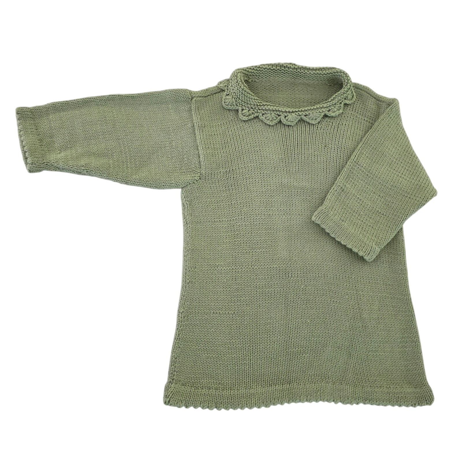 The Unbranded Brand Hand-Knitted Sage Green Sweater Scalloped Collar 3/4 Sleeve Size M / US 6-8 / IT 42-44 - 1 Thumbnail