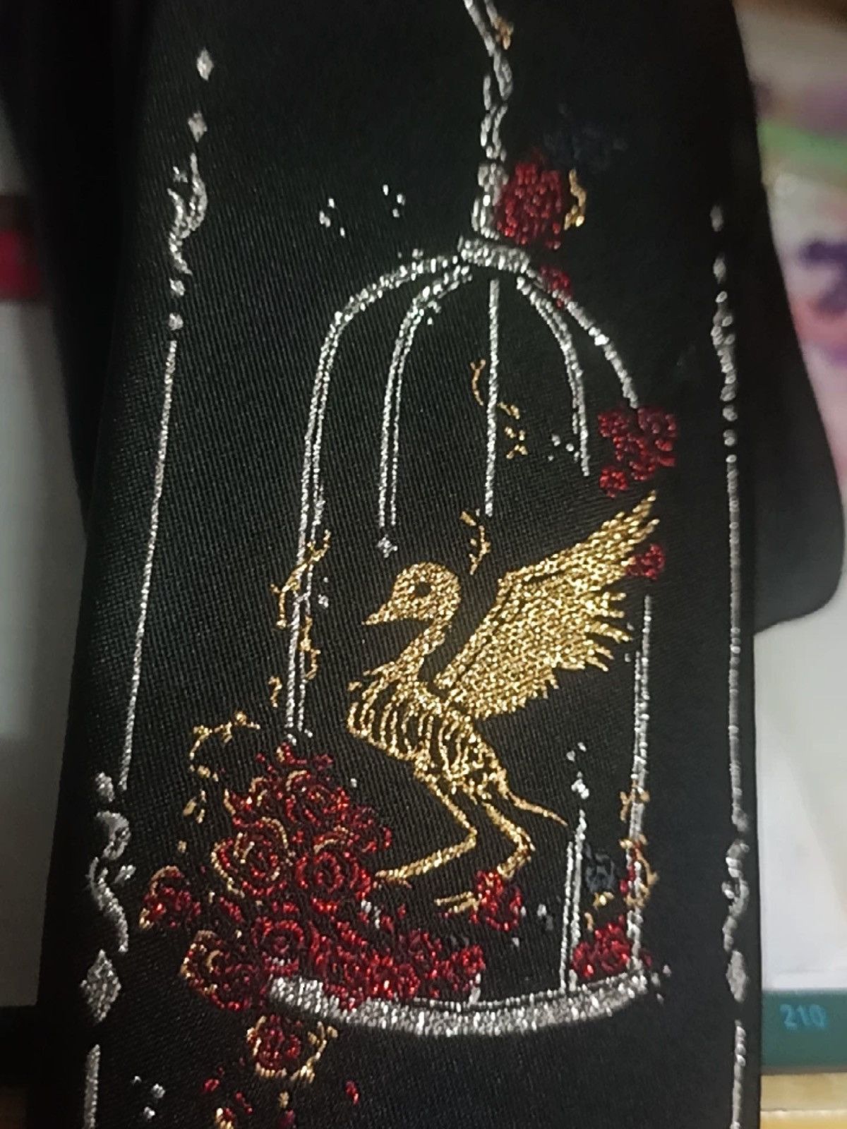 Japanese Brand × Vintage Avant garde punk anime bird skeleton in cage jacquard tie Size ONE SIZE - 4 Thumbnail