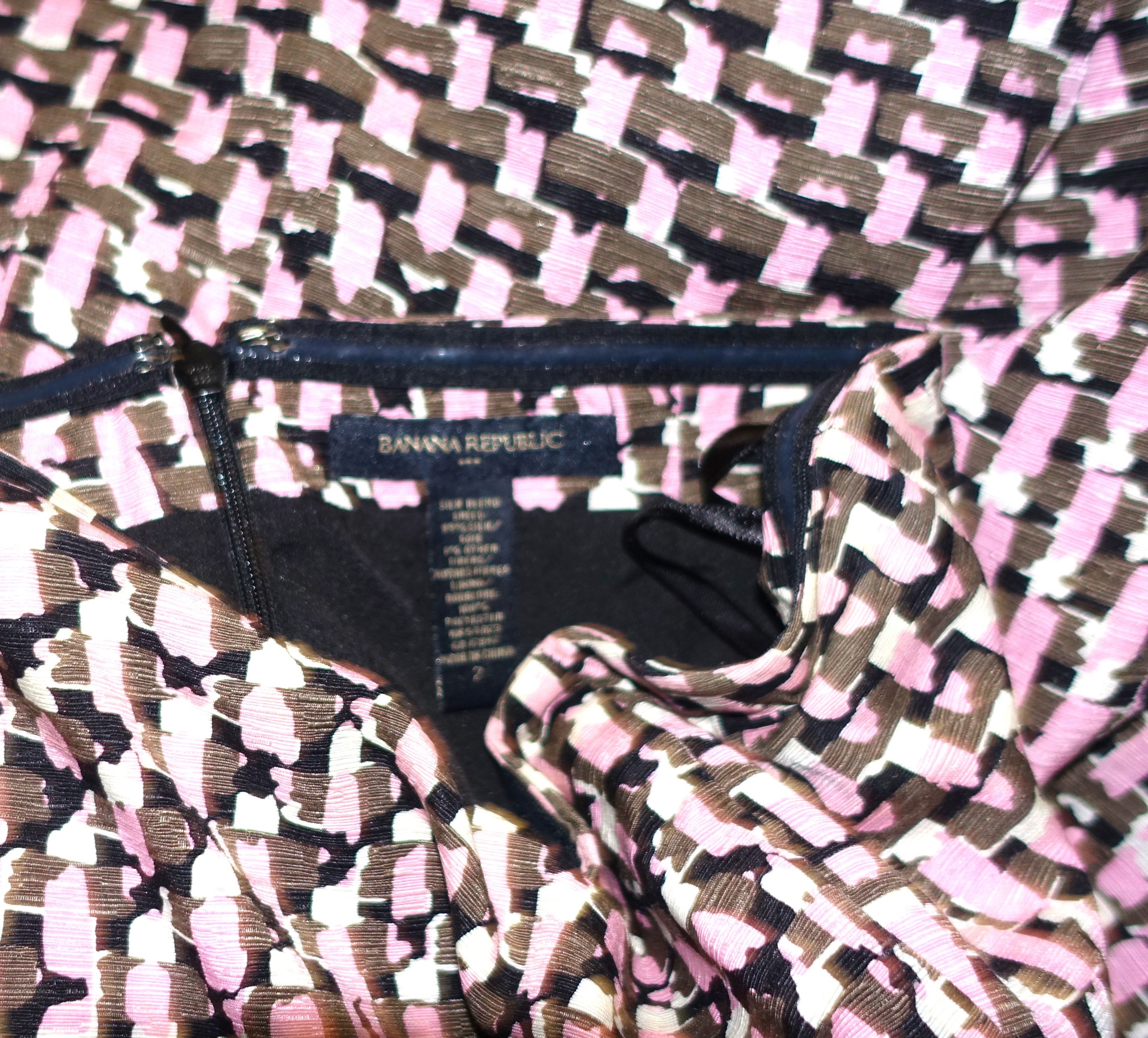 Banana Republic Banana Republic Pink Black Silk Strapless Dress 2 Size XS / US 0-2 / IT 36-38 - 7 Thumbnail