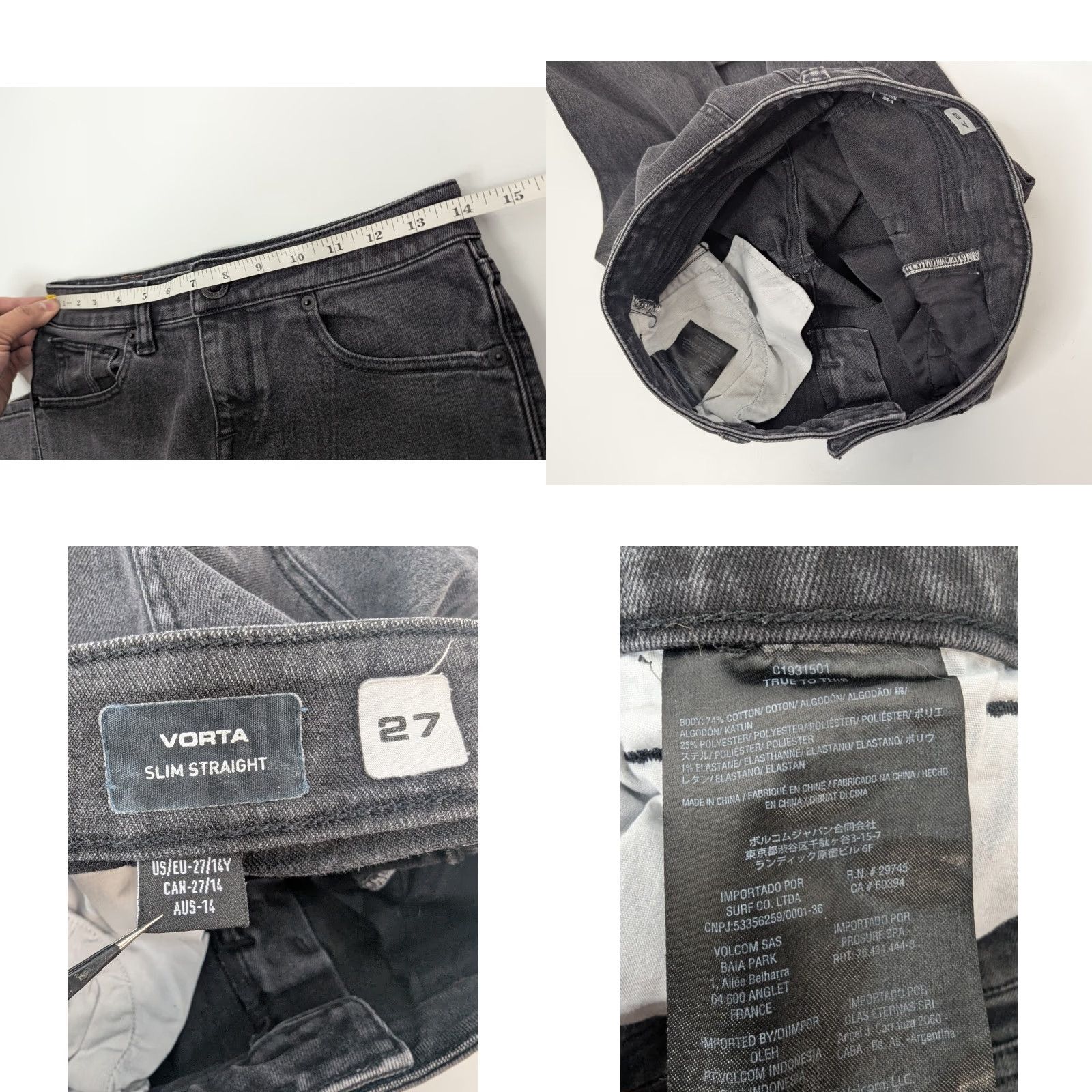 Volcom Volcom Vorta Slim Straight Jeans Womens Size 27 Stretch Black Denim Skater Size 27" / US 4 / IT 40 - 8 Thumbnail