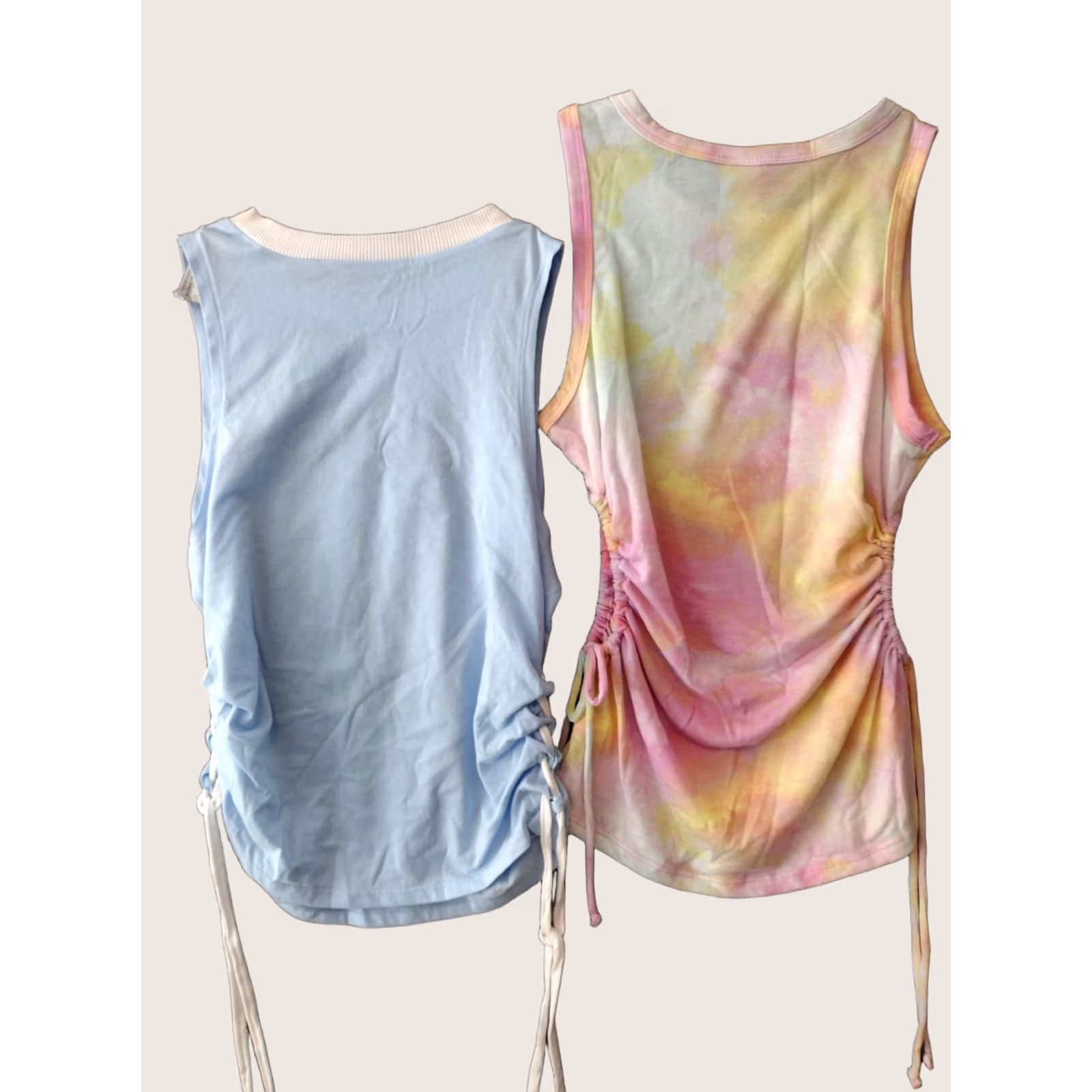 Vintage No Boundaries Junior Lace Up Tank top 2-Pack M Blue/Tie Dye Tank Juniors Girls 90s Casual Graphic Print Sun Size M / US 6-8 / IT 42-44 - 1 Thumbnail