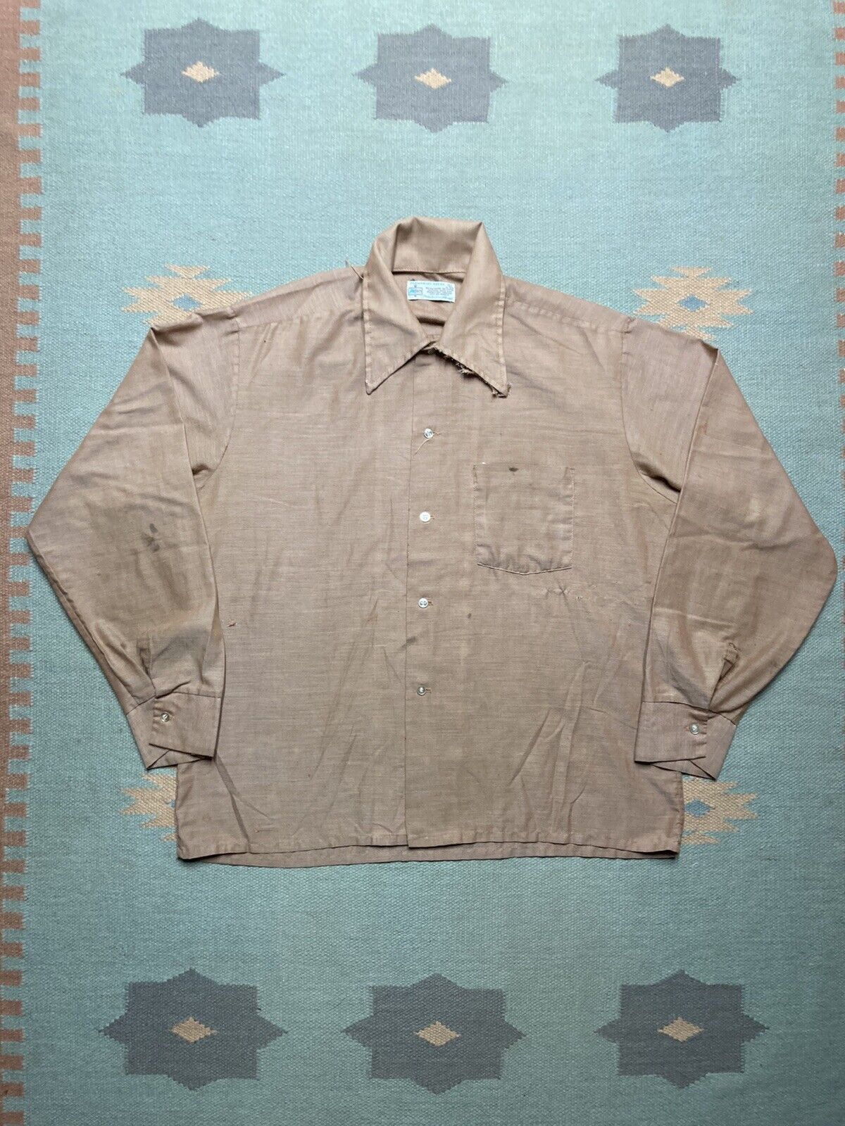 Vintage 70s button shirt Kmart dagger collar lightweight tan large Size US L / EU 52-54 / 3 - 1 Thumbnail