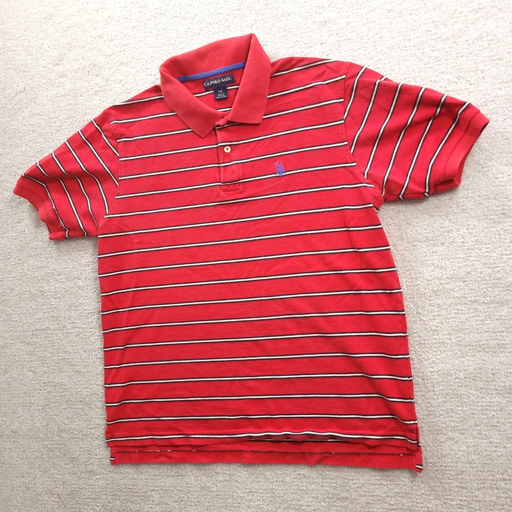 U.S. Polo Assn. VINTAGE U.S. Polo Assn. Polo Shirt Red Stripe 100% Cotton XL Mens Short Sleeve Knit Polo Rugby Golf 90s logo Embroidered Men Size US XL / EU 56 / 4 - 2 Thumbnail