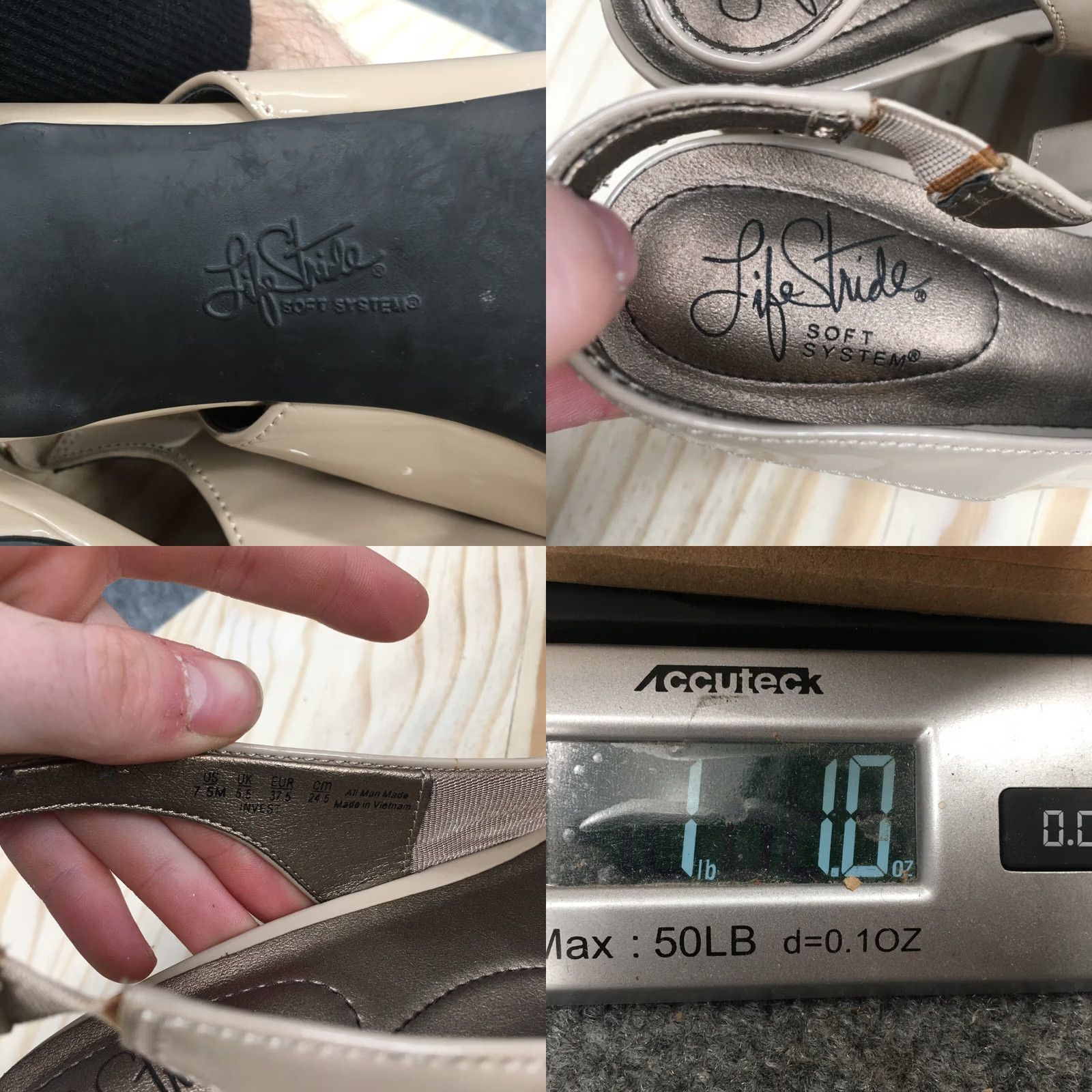 Vintage LifeStride Heels Womens 7.5 Invest Slingback Tan Faux Patent Leather Stiletto Size US 8 / IT 38 - 9 Thumbnail