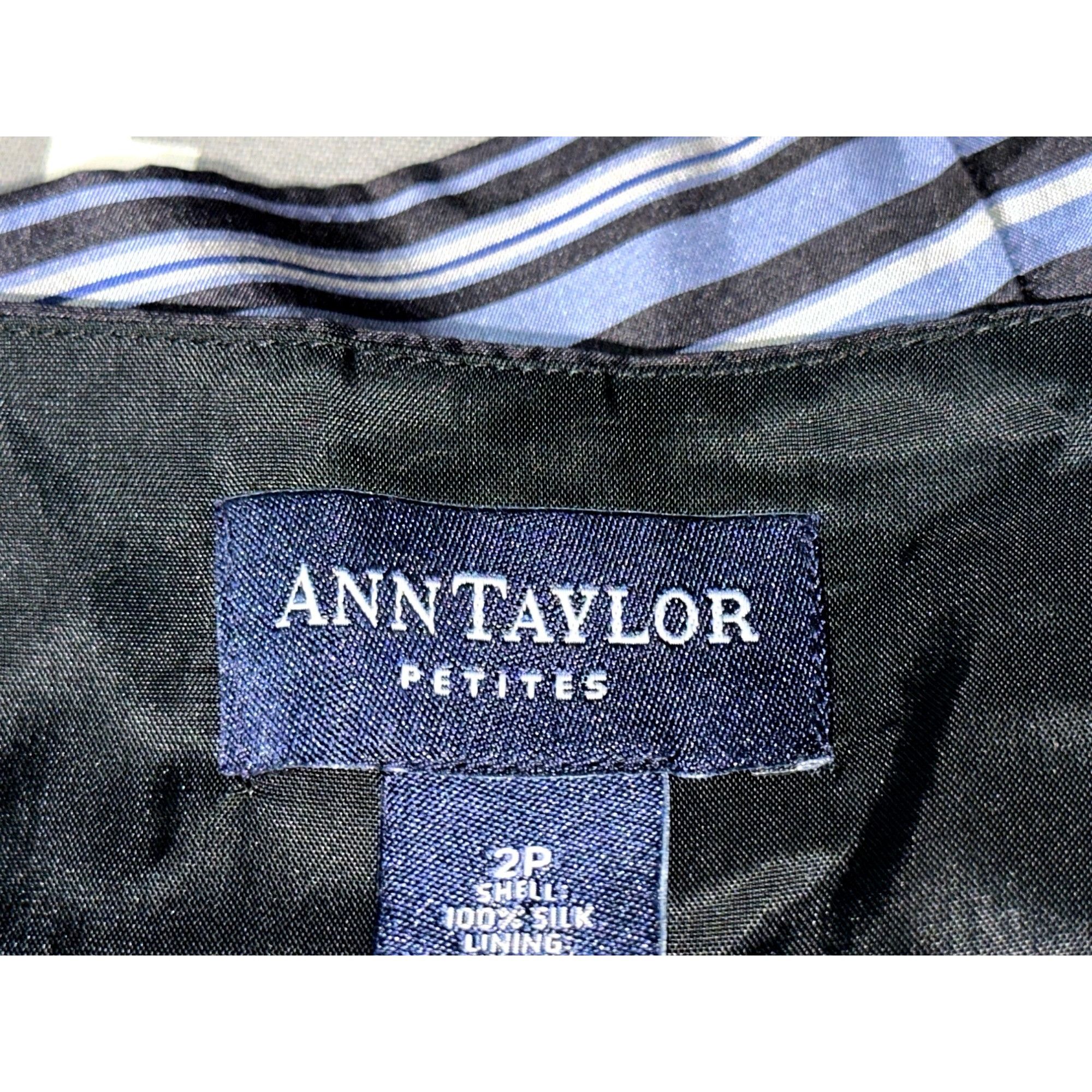 Ann Taylor Ann Taylor Petites 2P Navy Blue Striped Silk Sleeveless Blou Size XS / US 0-2 / IT 36-38 - 8 Thumbnail