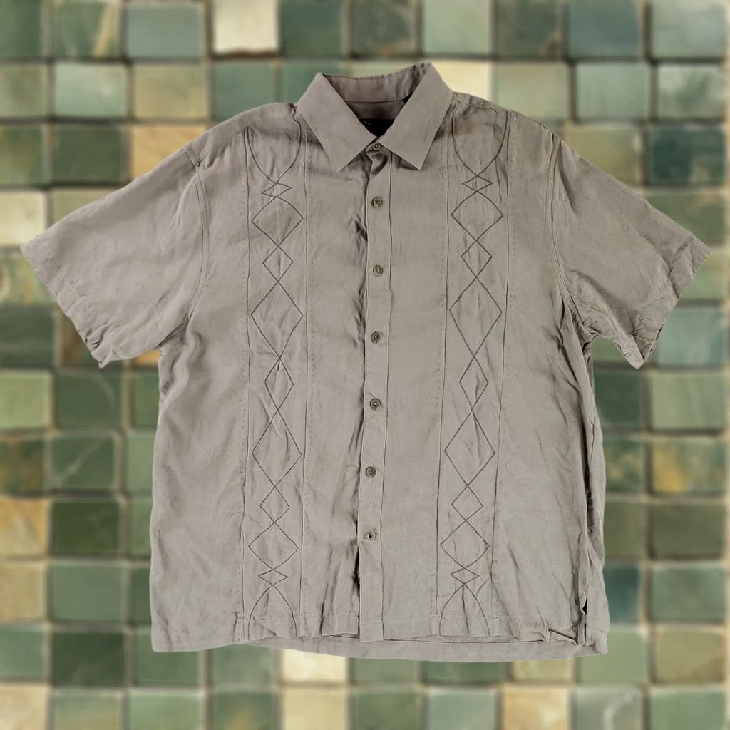 Nat Nast Nat Nast Shirt Button Up 100% Silk Bowling Gray American Fit Mens L Gray Silk Button Up Shirt L Mens Size US L / EU 52-54 / 3 - 1 Thumbnail
