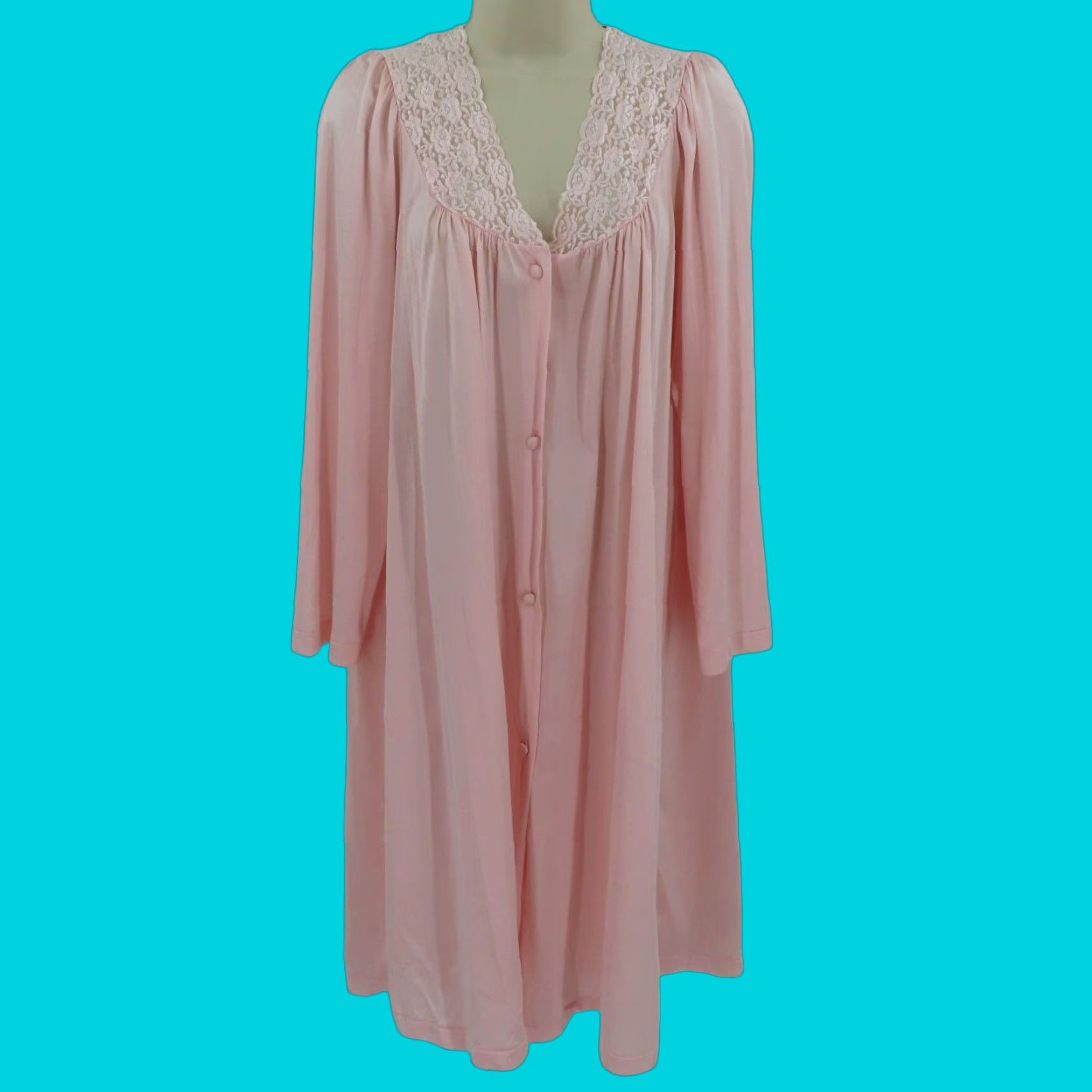 Vintage VTG Vanity Fair Women Medium Solid Pink Lace Trim Button Front Nightgown Dress Size M / US 6-8 / IT 42-44 - 1 Thumbnail