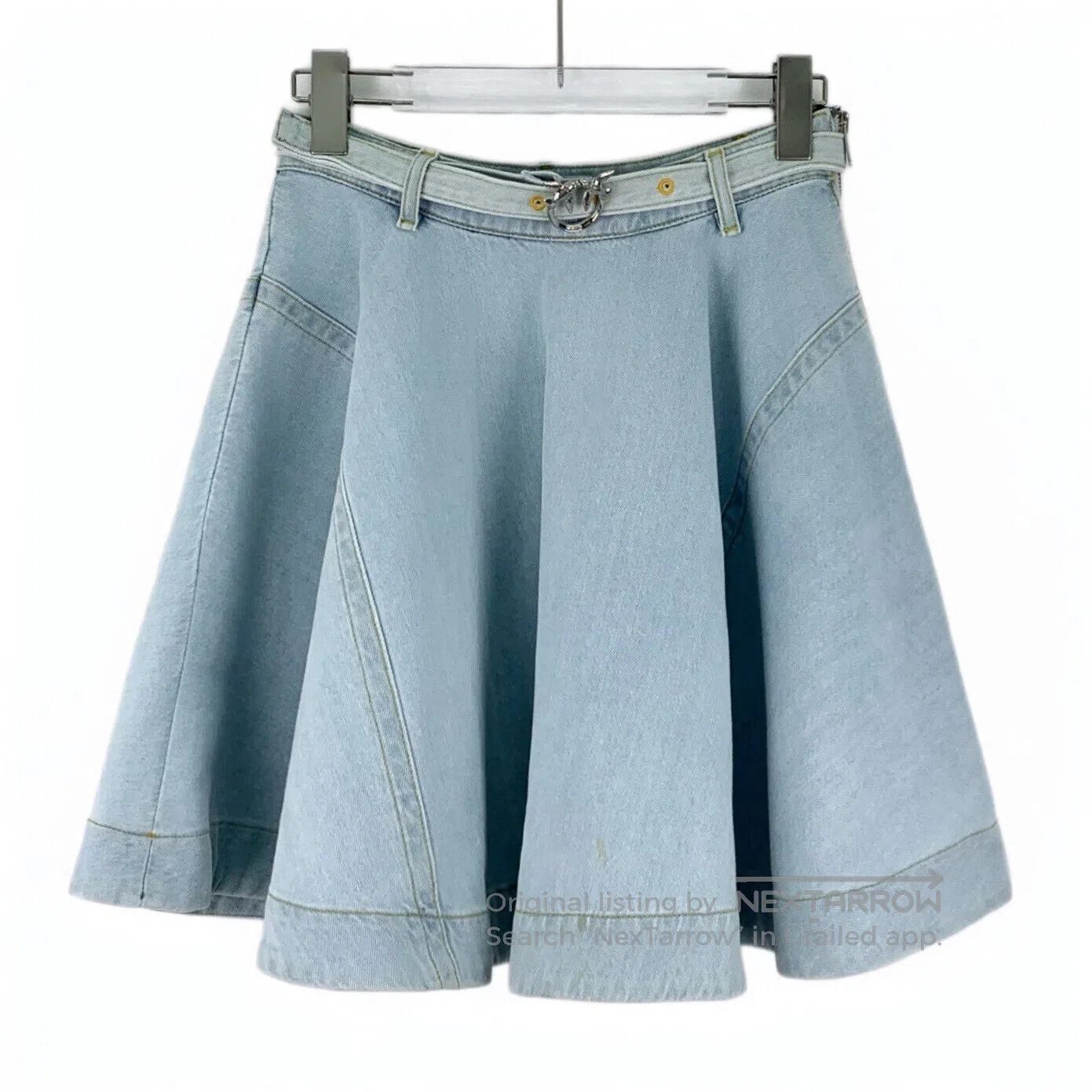 Pinko PINKO Light Blue Cotton Logo Belted Denim Skirt| Size 39" - 1 Thumbnail