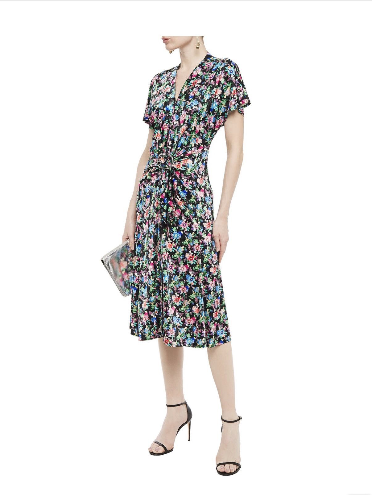 Paco Rabanne Paco Rabbane Gathered Floral Print Stretch Jersey Midi Dress Size M / US 6-8 / IT 42-44 - 1 Thumbnail