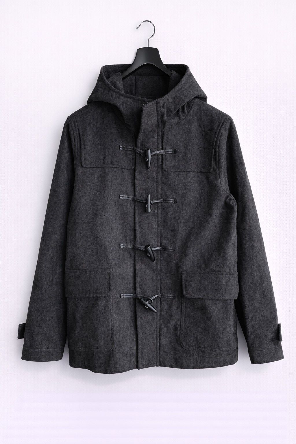 BEAMS HEART Hooded Duffle Coat Wool Blend Toggle Jacket Grey