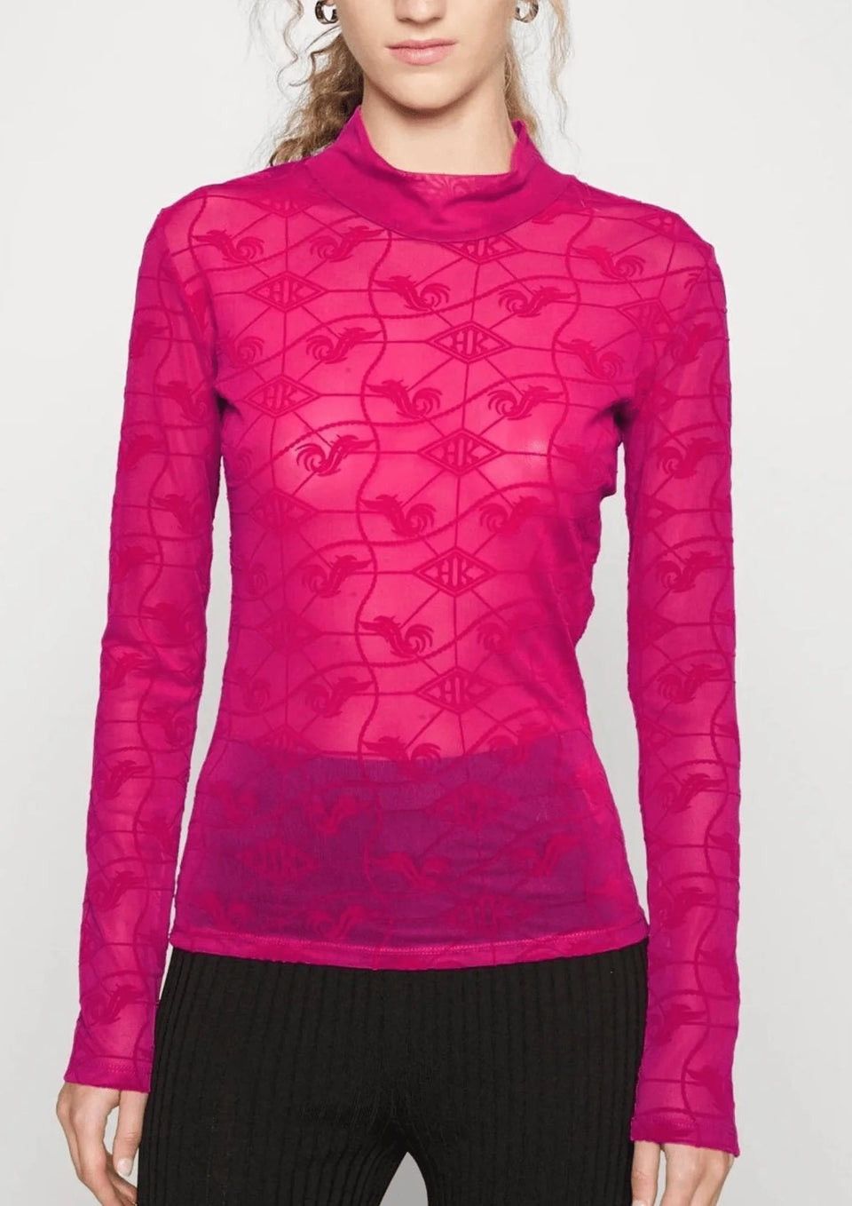 Han Kjobenhavn Han Kjobenhavn Pink Sheer Mesh Monogram Long Sleeve Top 36 Size XS / US 0-2 / IT 36-38 - 1 Thumbnail