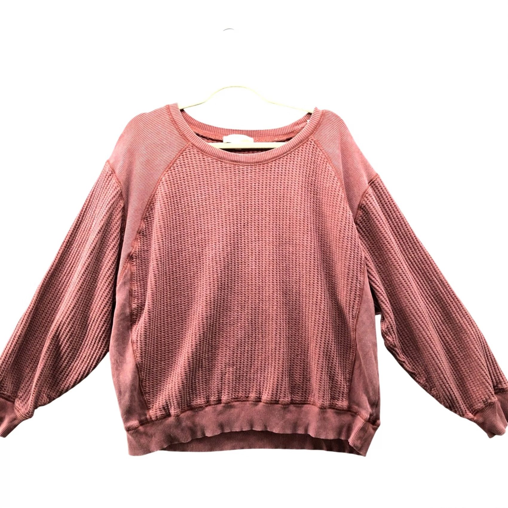 Market Farmers Market Waffle Knit Oversized Sweatshirt Womens XL Red Sunwashed Boho Size XL / US 12-14 / IT 48-50 - 2 Thumbnail