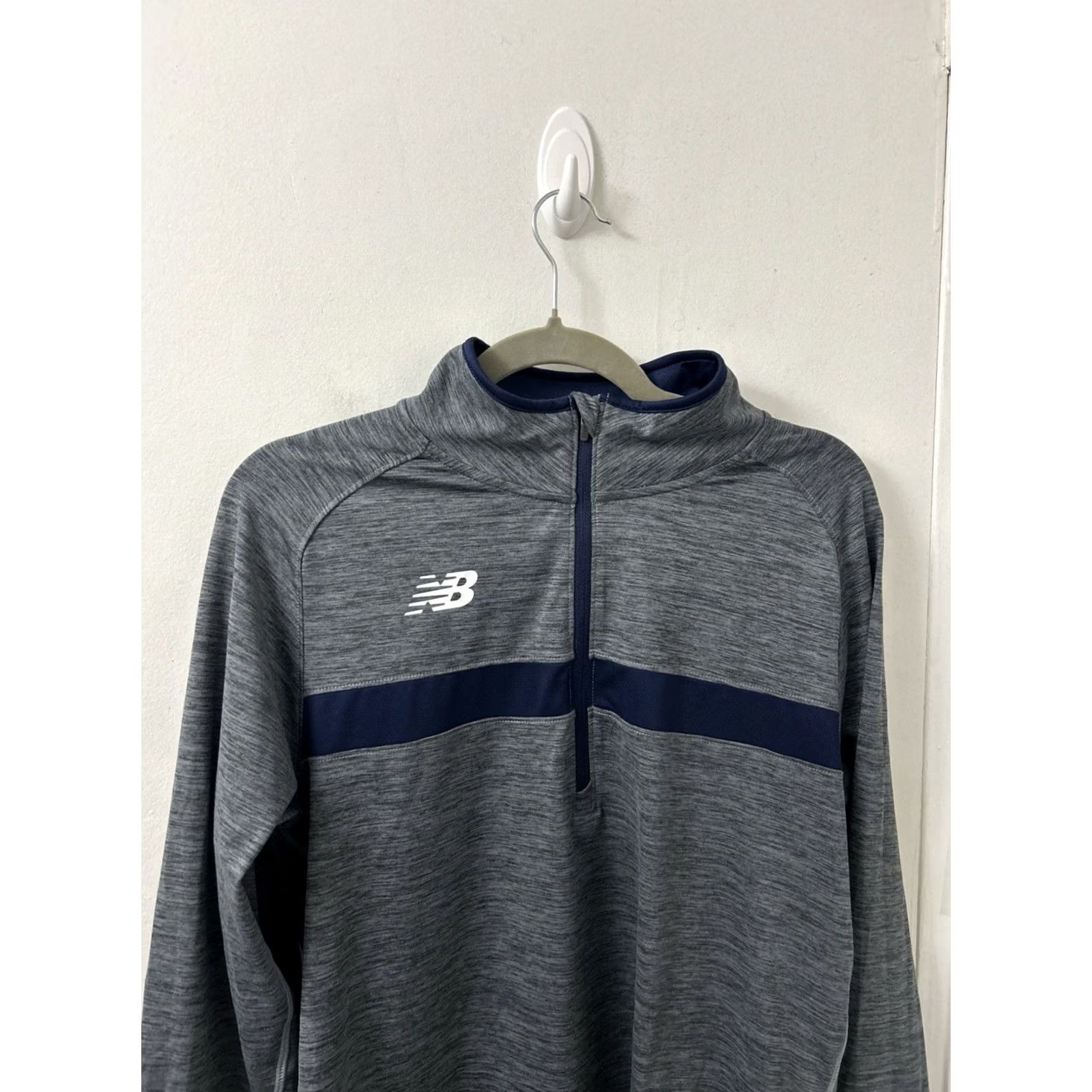 New Balance New Balance NB Dry 1/4 Zip Mens M Gray Navy Pullover L/S Pockets Logo Zipper Activewear Running Gym Training Size US M / EU 48-50 / 2 - 2 Thumbnail
