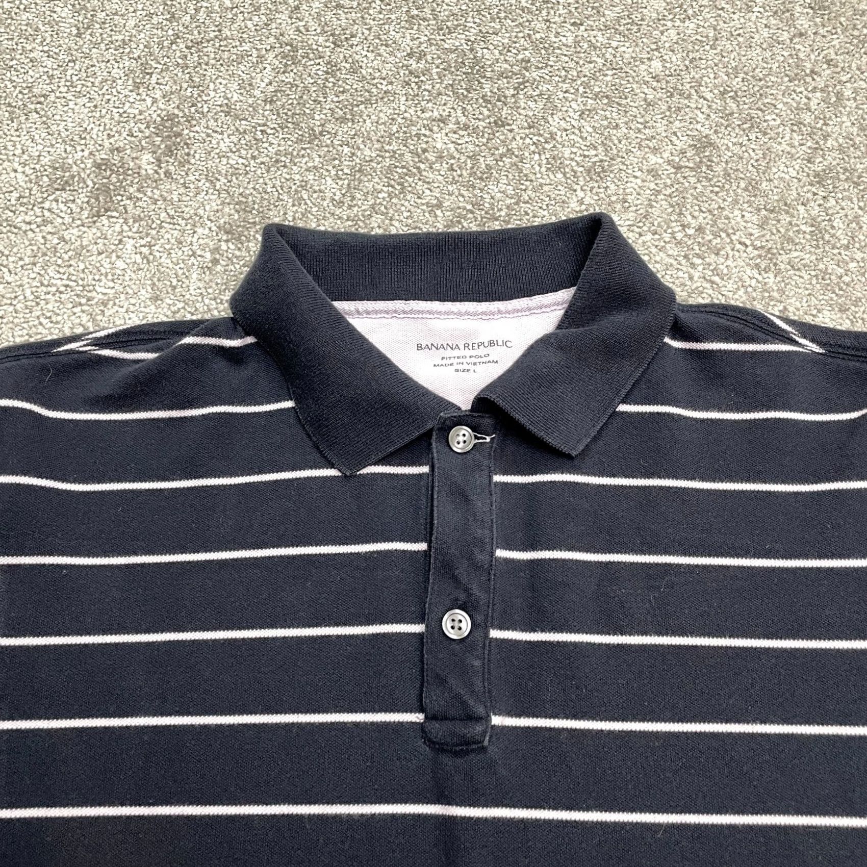Banana Republic Banana Republic Polo Shirt Mens Large Navy Blue Striped Cotton Blend Short Sleeve Casual Top Size US L / EU 52-54 / 3 - 3 Thumbnail