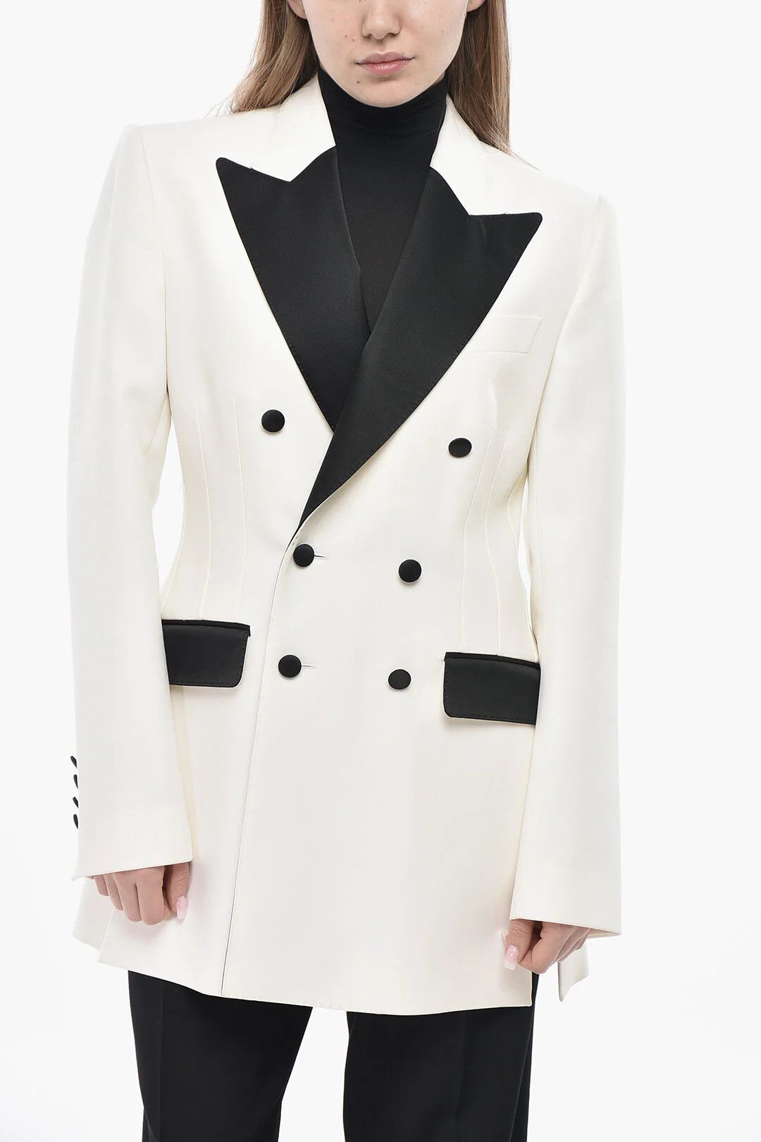 Dolce & Gabbana og1mm0426 Double-Breasted Wool-Blend Blazer in White Size M / US 6-8 / IT 42-44 - 1 Thumbnail