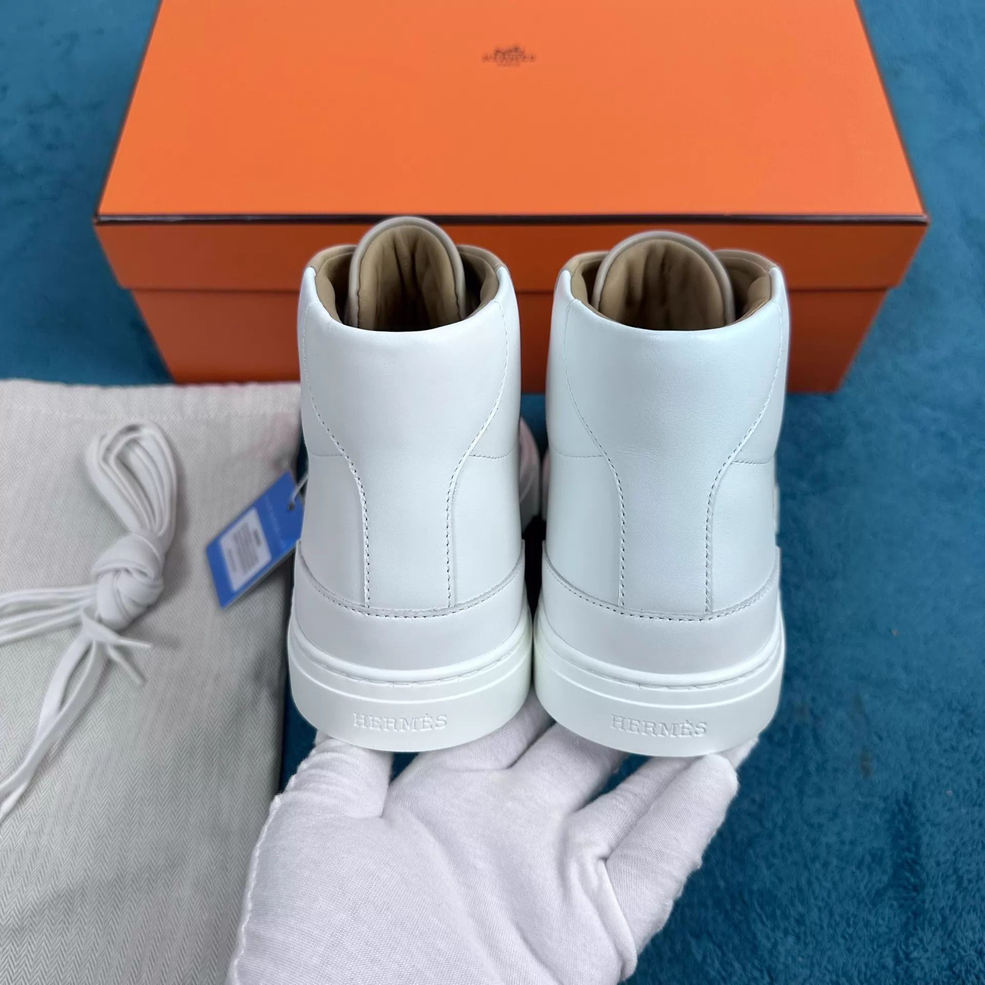 Hermes Hermès Daydream Leather High-Top Sneaker White & Brown Size US 7.5 / IT 37.5 - 4 Thumbnail