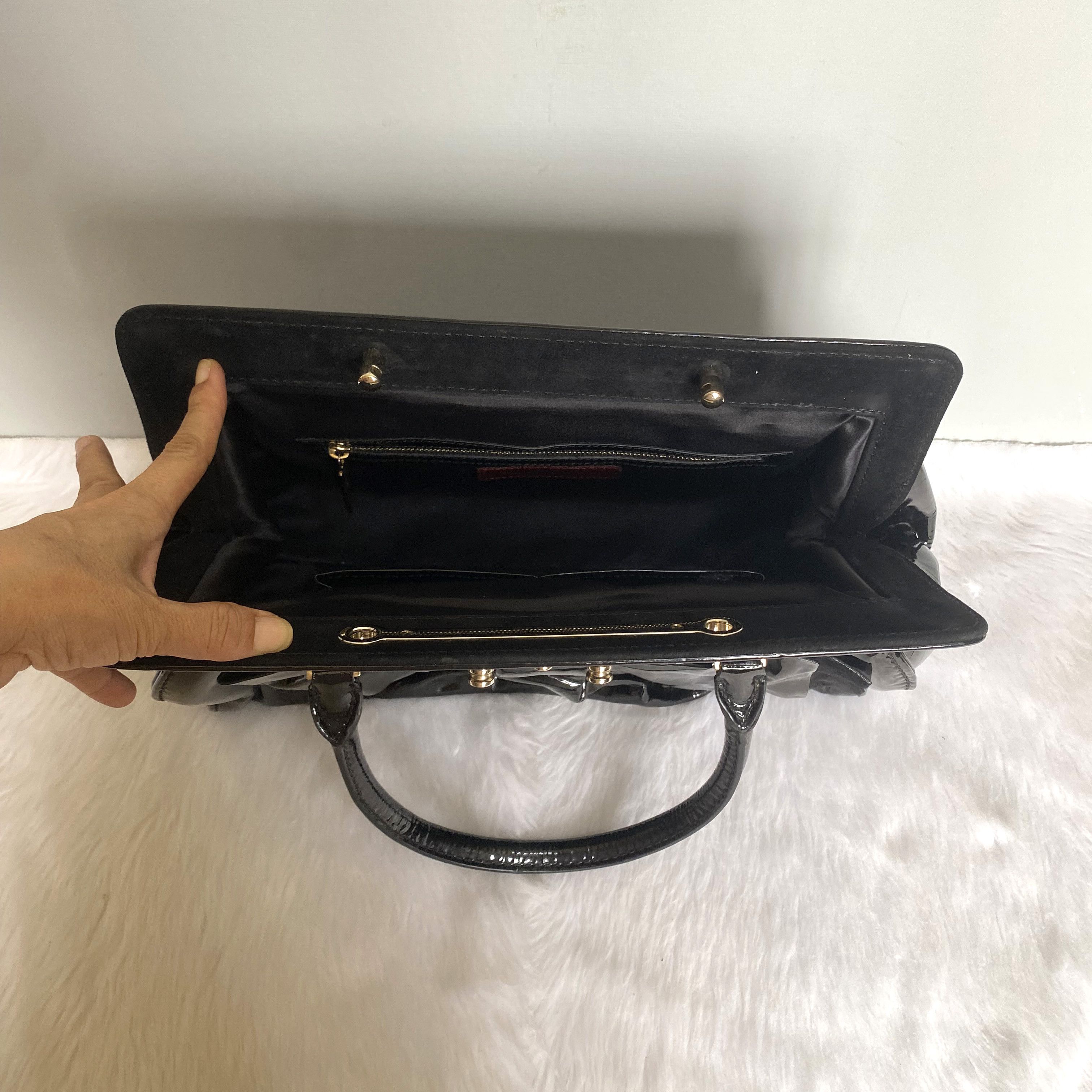 Valentino × Vintage Vintage Black Bow Patent Leather Top Handle Satchel Bag Size ONE SIZE - 12 Thumbnail
